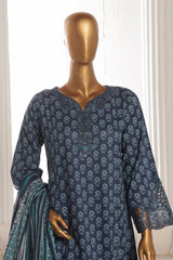 Bin Saeed Stitched 3 Piece Exclusive Lawn Frock Vol-01 Collection-SM-1463-Blue