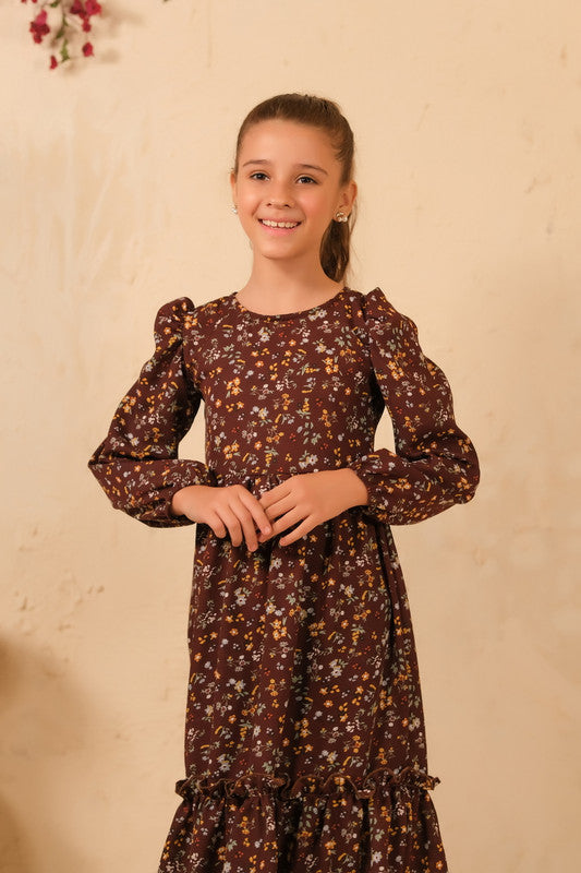 Sprinkles Stitched 1 Piece Summer Shirts Women Collection'2025-The Duo - Mocha Dream Allover Floral Print Tunic Dress