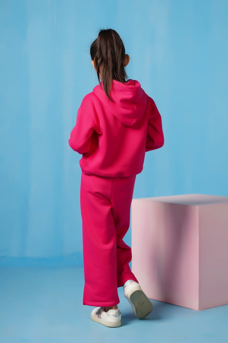 Sprinkles Stitched 2 Piece Winter Co Ord Sets Kids Collection'2025-Hoodie With Slit Open Flared Pants - Hot Pink