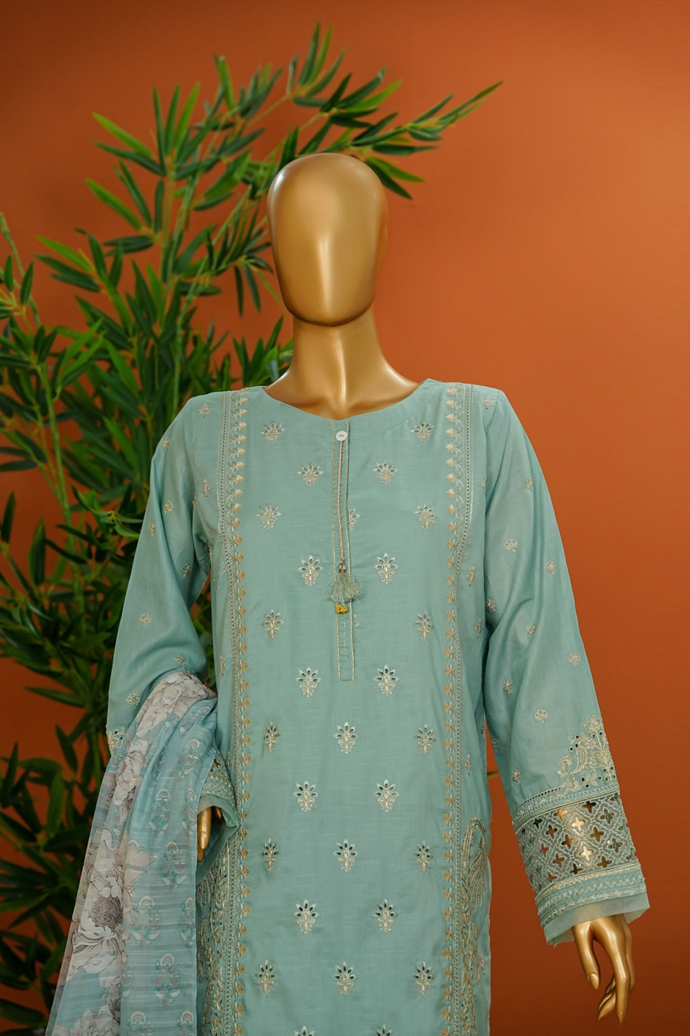 Muse By HZ Stitched 3 Piece Emb Cotton Slub Vol-01 Collection'2025-SSE-103-Aqua