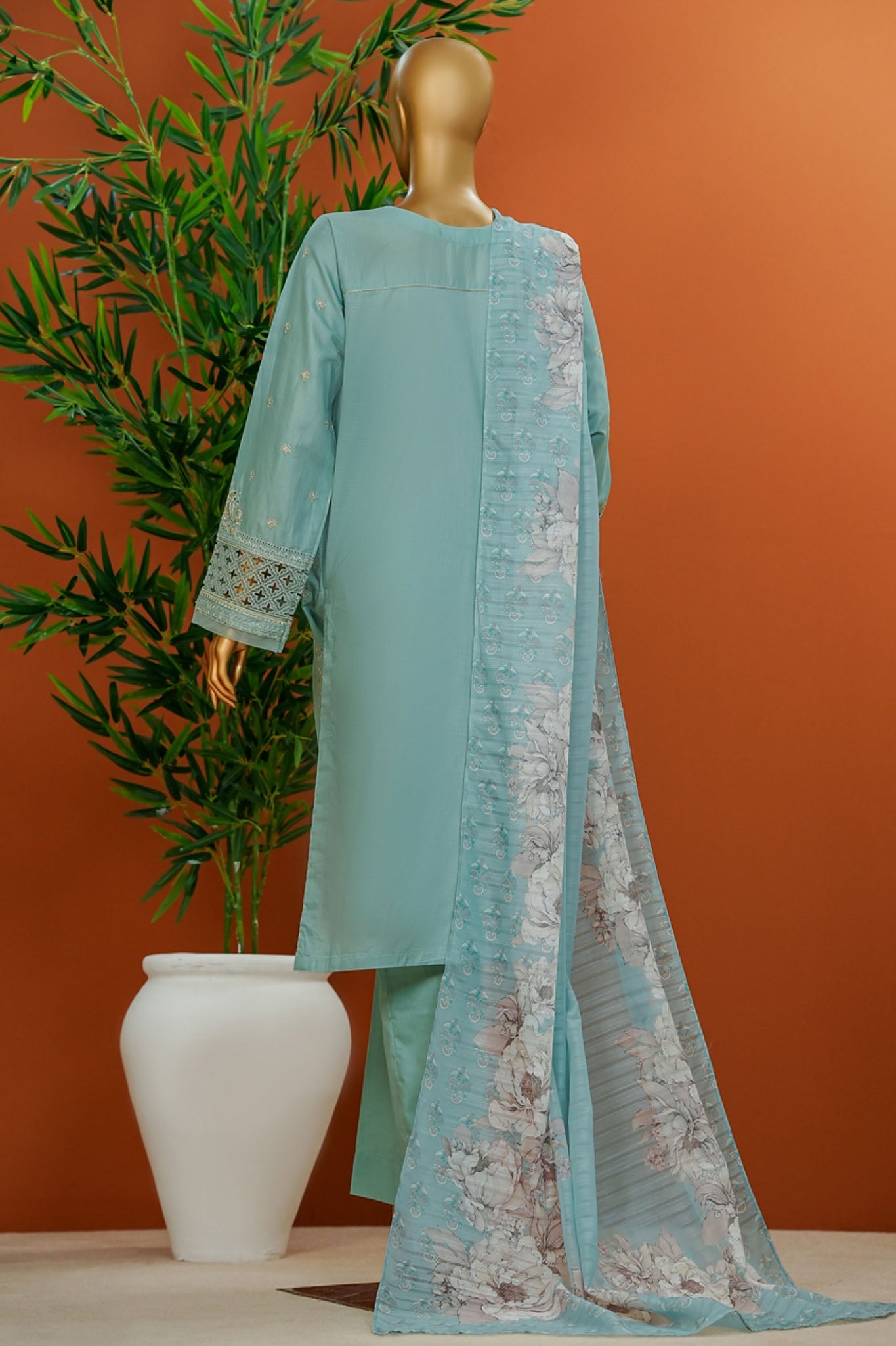 Muse By HZ Stitched 3 Piece Emb Cotton Slub Vol-01 Collection'2025-SSE-103-Aqua
