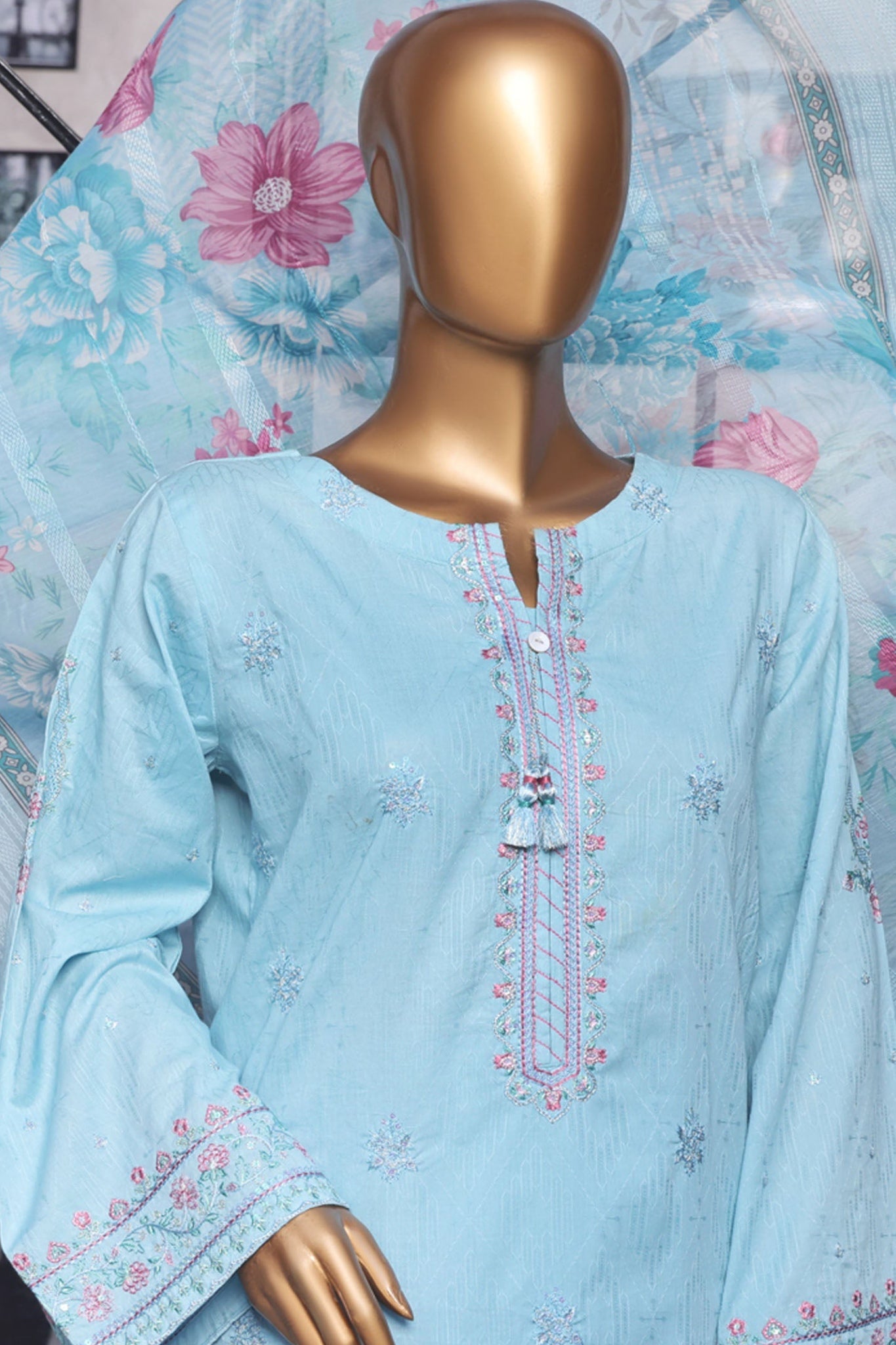 Muse By HZ Stitched 3 Piece Emb Cotton Self Jacquard Vol-02 Collection'2025-SSJ-2502-Sky Blue