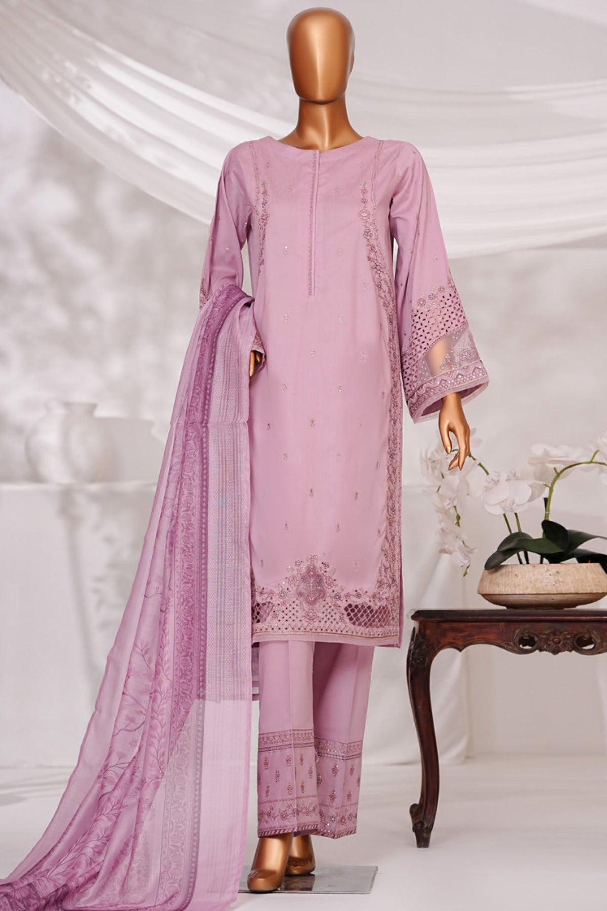 Muse By HZ Stitched 3 Piece Emb Self Cotton Jacquard Vol-05 Collection'2025-SSJ-2504-Tea Pink