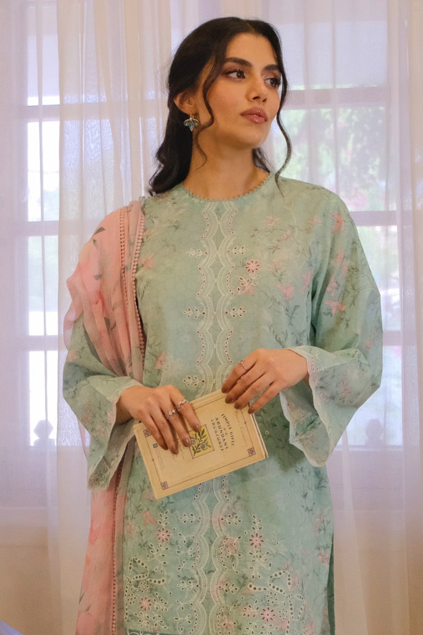Nura By Sahar Stitched 3 Piece Emb Lawn Vol-02 Collection'2025-SSPN-MA-04-Rosemint Bloom
