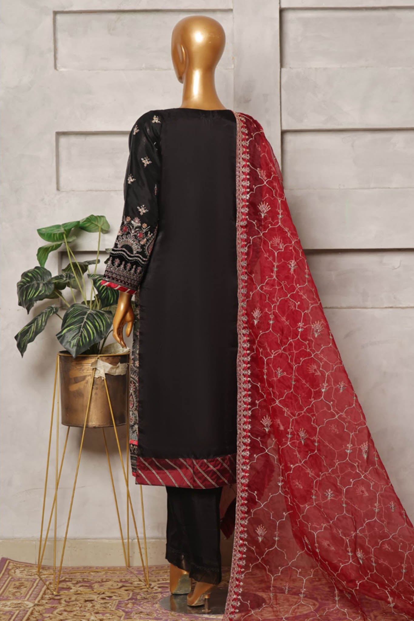 Bin Saeed Stitched 3 Piece Festive Formals Emb Organza Collection'2024-STS-348-Black