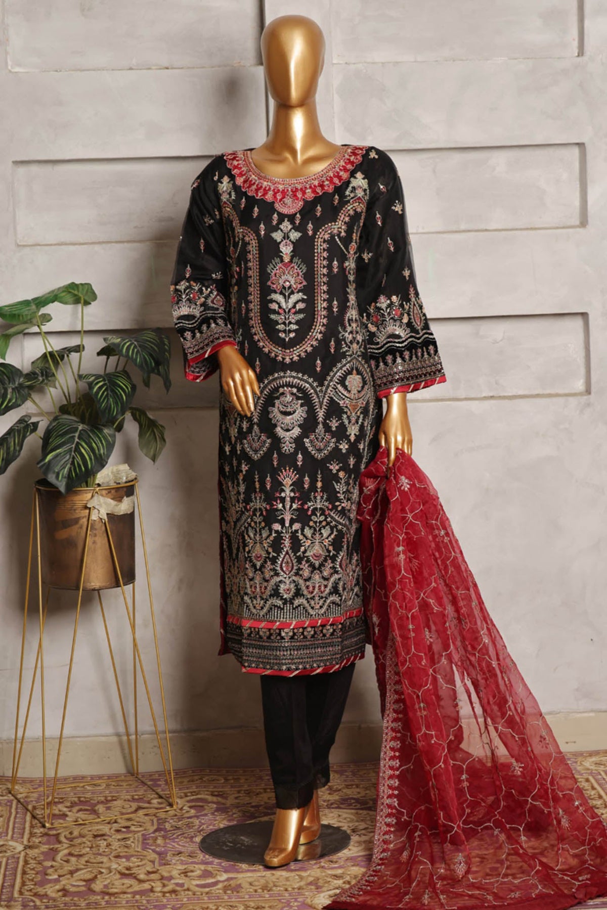 Bin Saeed Stitched 3 Piece Festive Formals Emb Organza Collection'2024-STS-348-Black