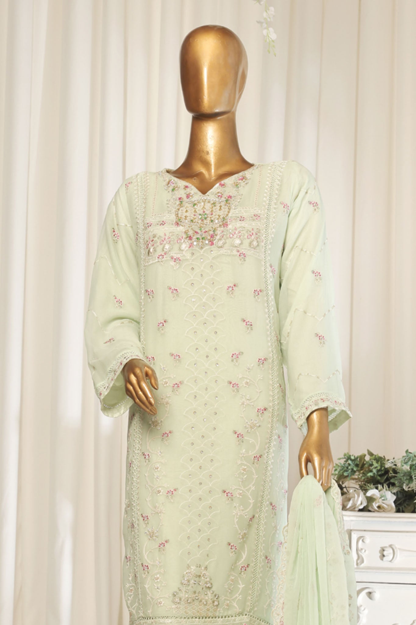 Bin Saeed Stitched 3 Piece Emb Chiffon Collection'2025-STSC-1793-Pista