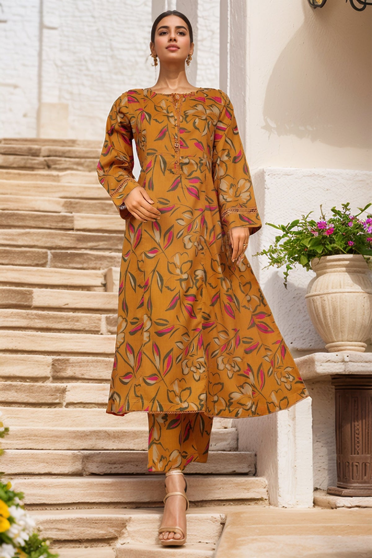 Sada Bahar Stitched 2 Piece Peplum Frock Collection-D-4948-Mustard