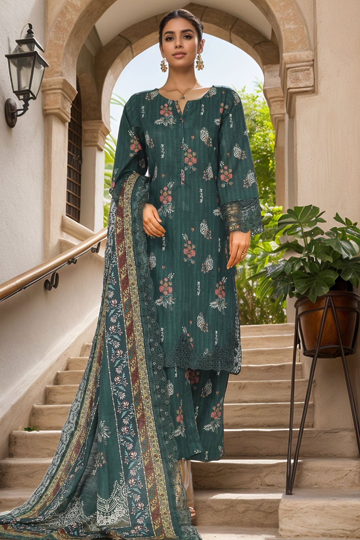 Sada Bahar Stitched 3 Piece Emb Khaddar Vol-03 Collection'2024-CW-ED-06-Green