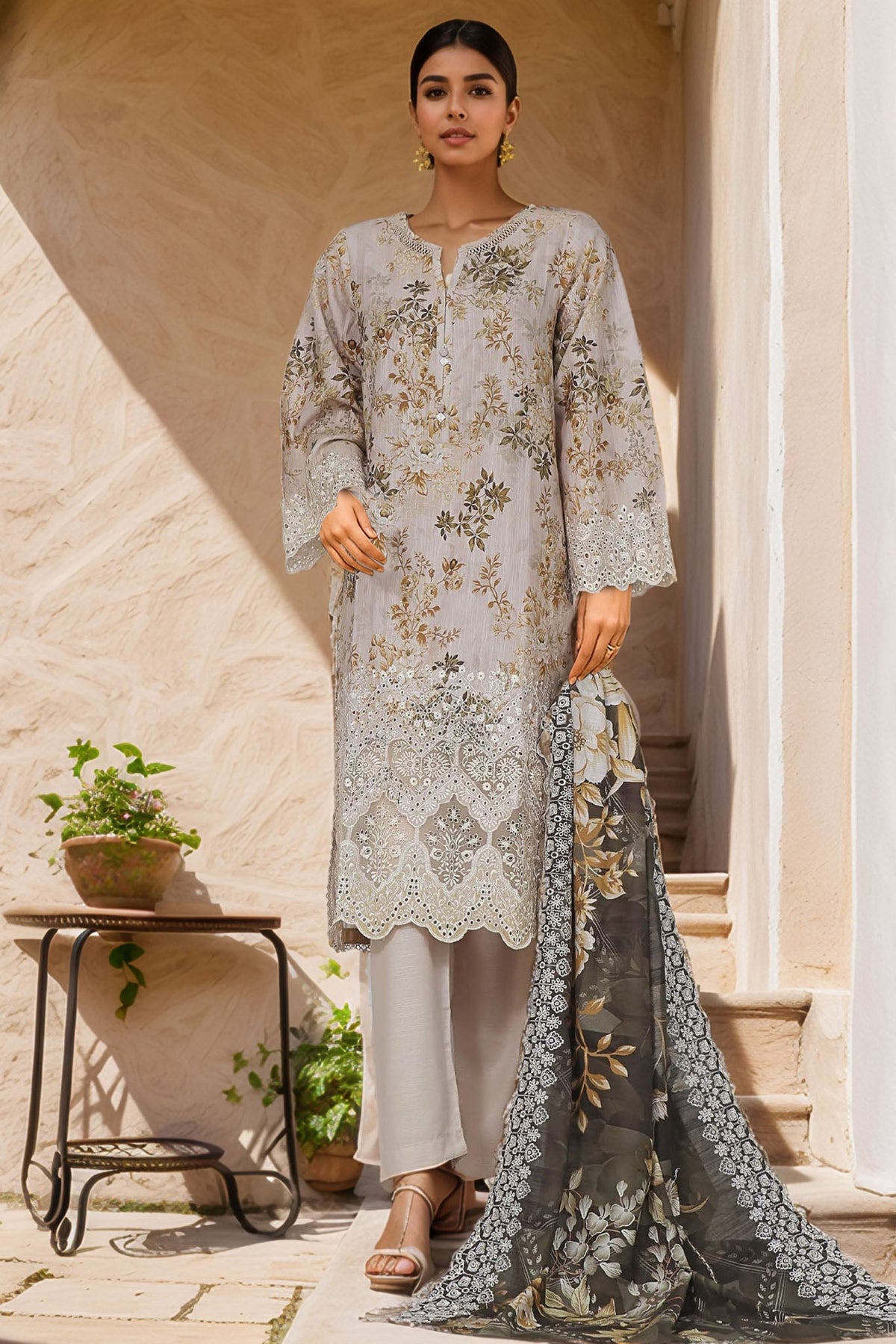 Sada Bahar Stitched 3 Piece Laser Cutwork Chikankari Vol-01 Collection'2024-D-18-A-Skin