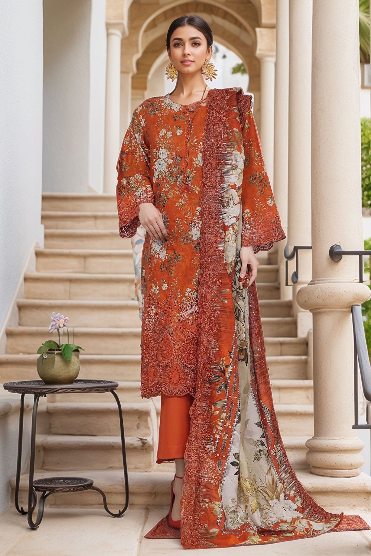 Sada Bahar Stitched 3 Piece Laser Cutwork Chikankari Vol-01 Collection'2024-D-19-Orange
