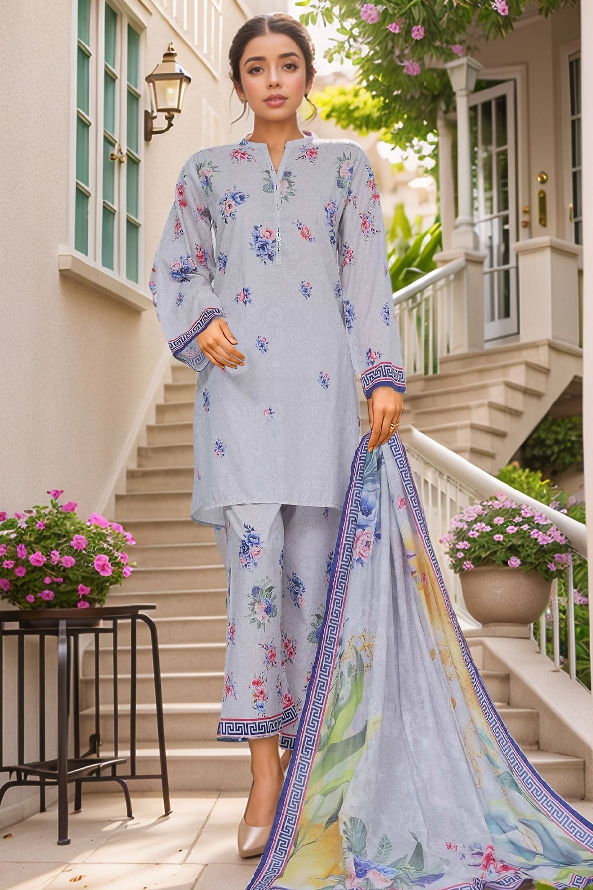 Sada Bahar Stitched 3 Piece Mid Summer Co Ords Collection'2024-D-5688-Grey
