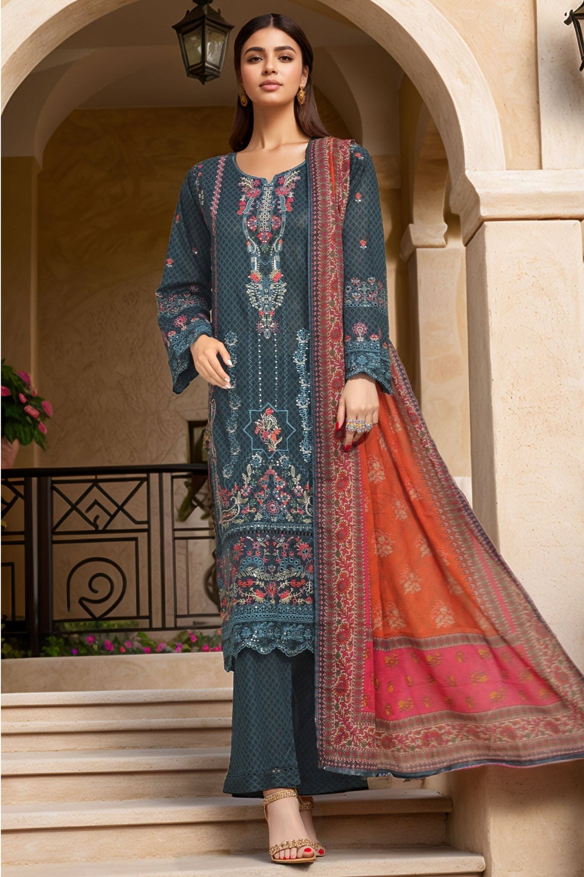 Sada Bahar Stitched 3 Piece Premium Emb & Printed Lawn Collection'2024-D-652-Dark Green