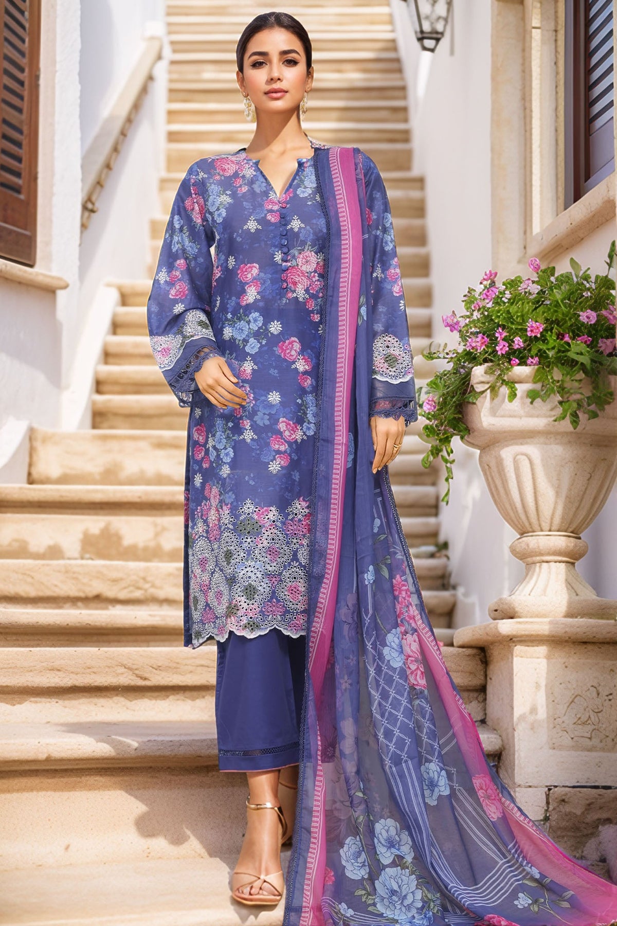 Sada Bahar Stitched 3 Piece Printed Chikankari Vol-01 Collection'2025-PCK-Blue