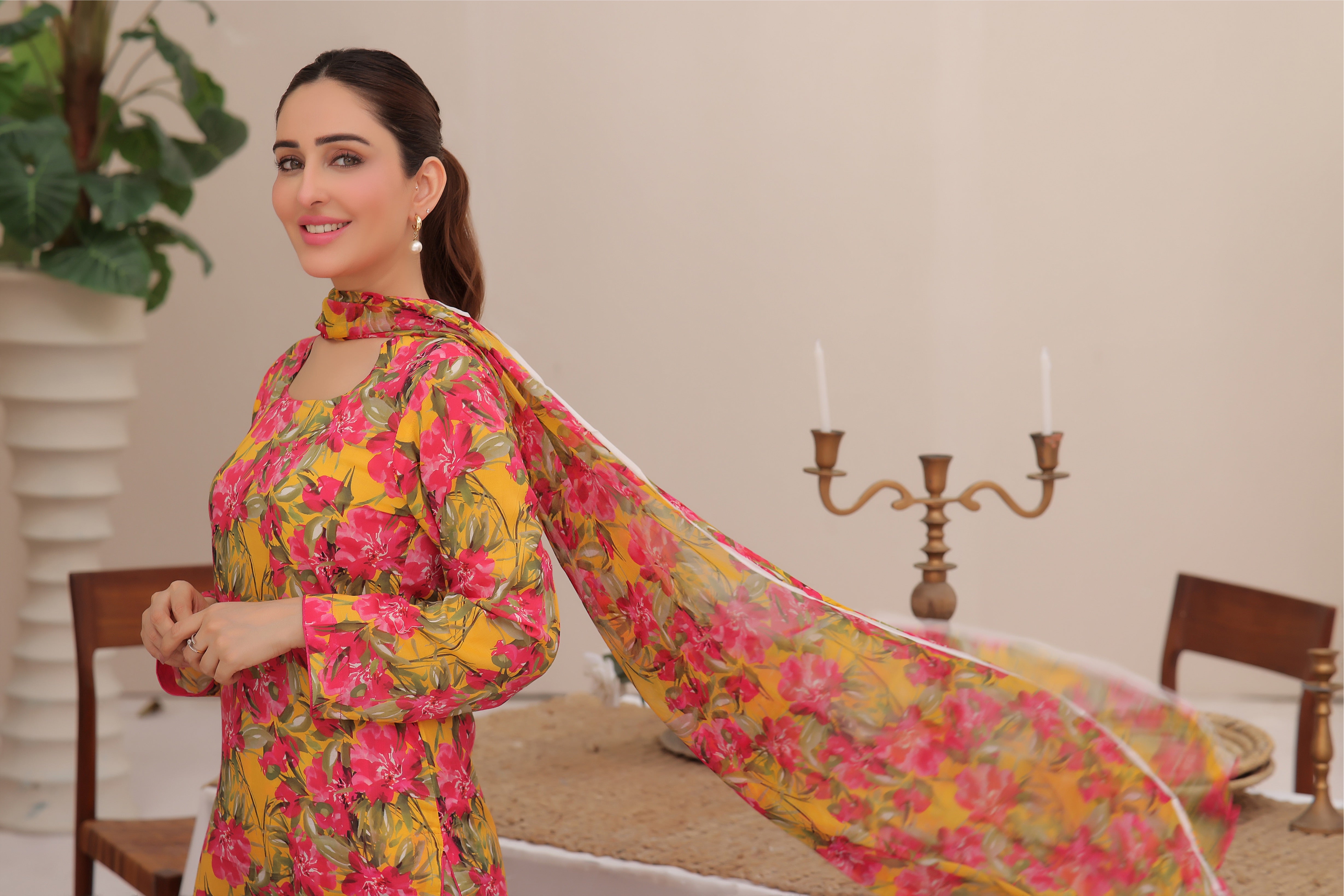 Feathers Unstitched 3 Piece Summer Collection-SANGRIA-FT267