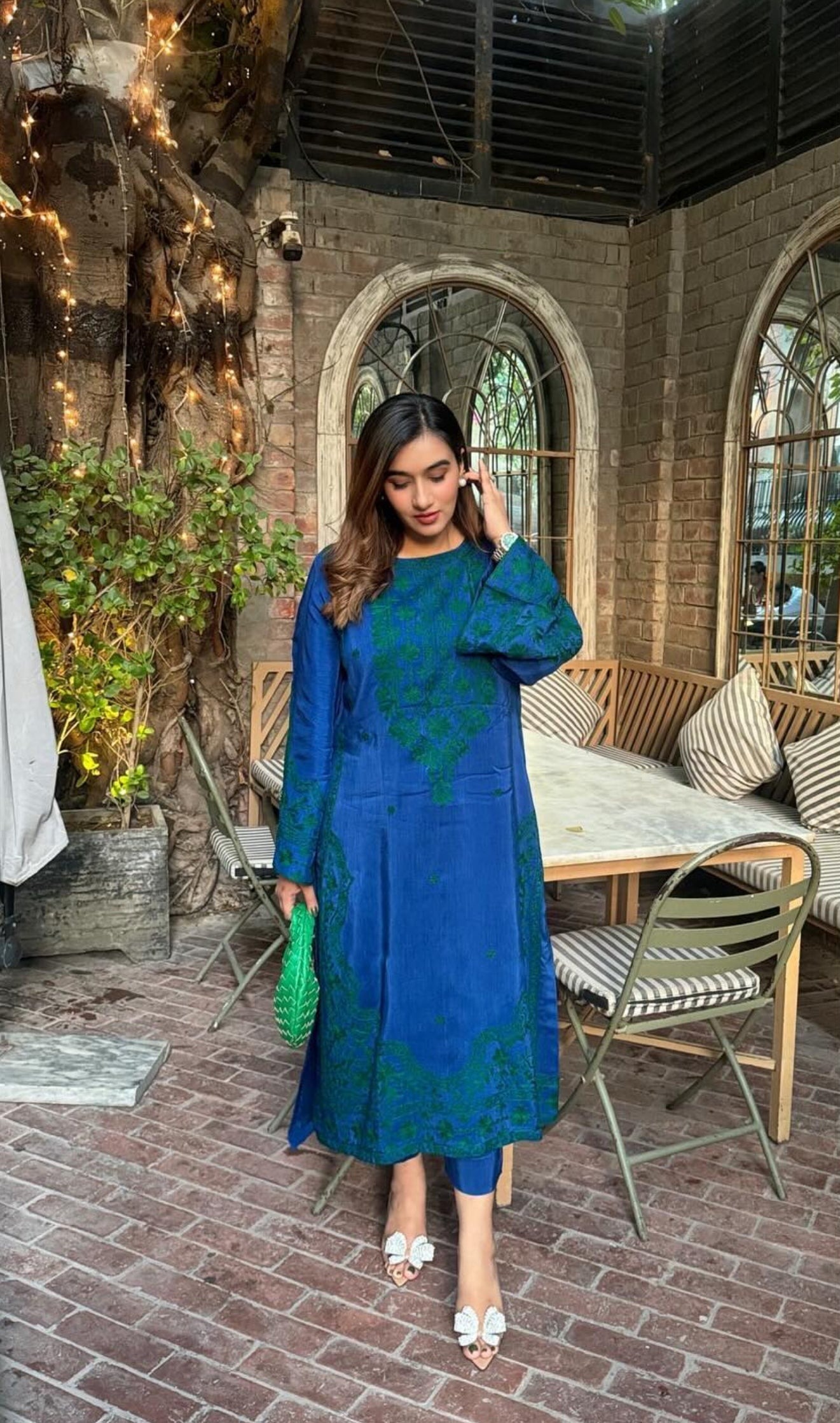 Manahils Stitched Green Embroidered Raw Silk