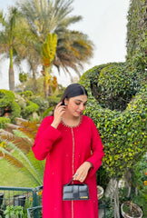 Manahils Stitched Red Embellished Swarovski
