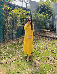 Manahils Stitched Yellow Long Button Set