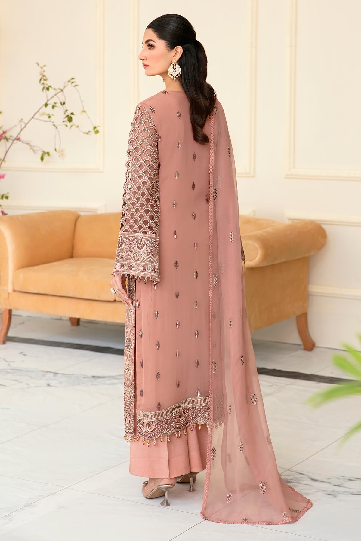 Safeera By Flossie Unstitched 3 Piece Formals Vol-12 Collection'2025-Shell Pink (A)