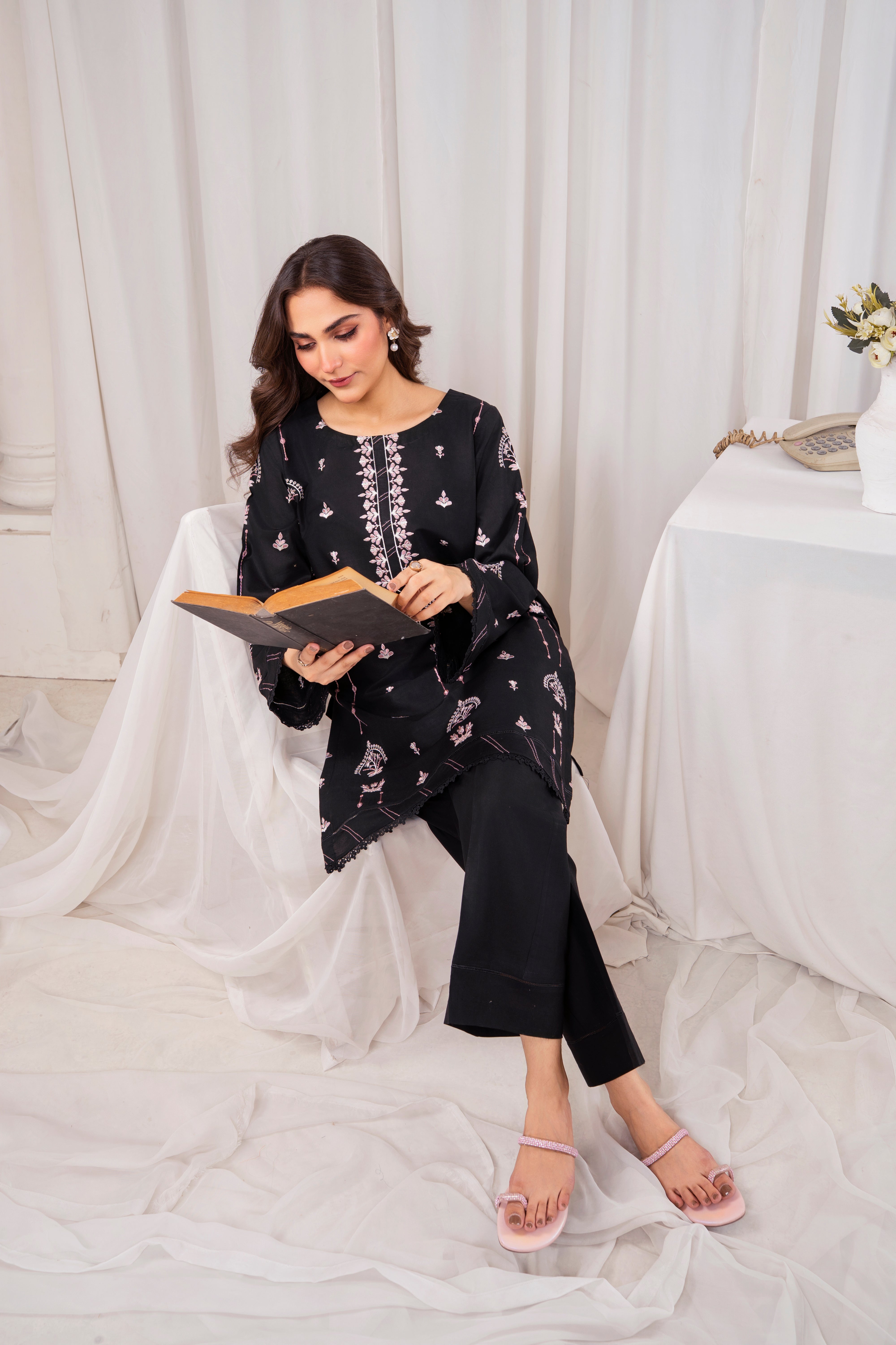 Zoya Zafar Stitched 2 Piece Cotton Collection'2025-Midnight Blossom