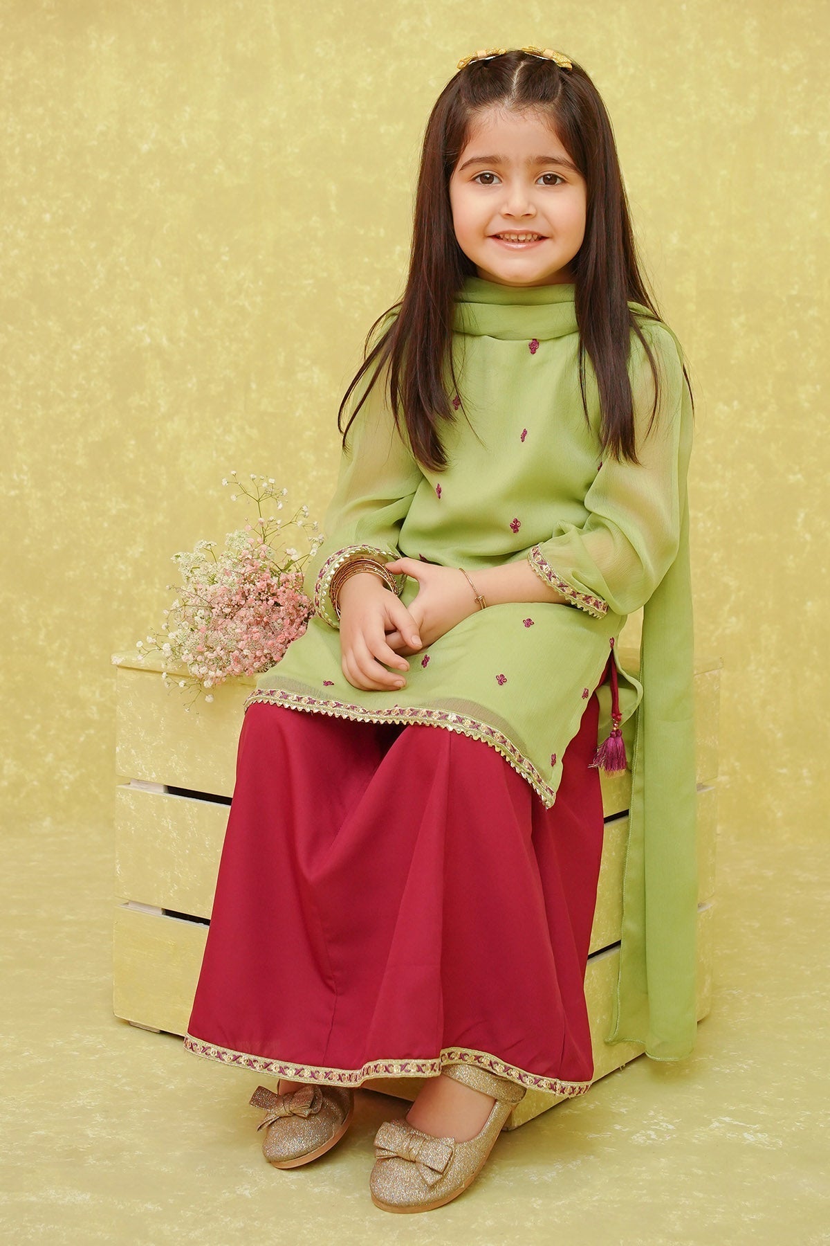 Chiffon Embroidered 3 Pc Suit - Wear Ochre