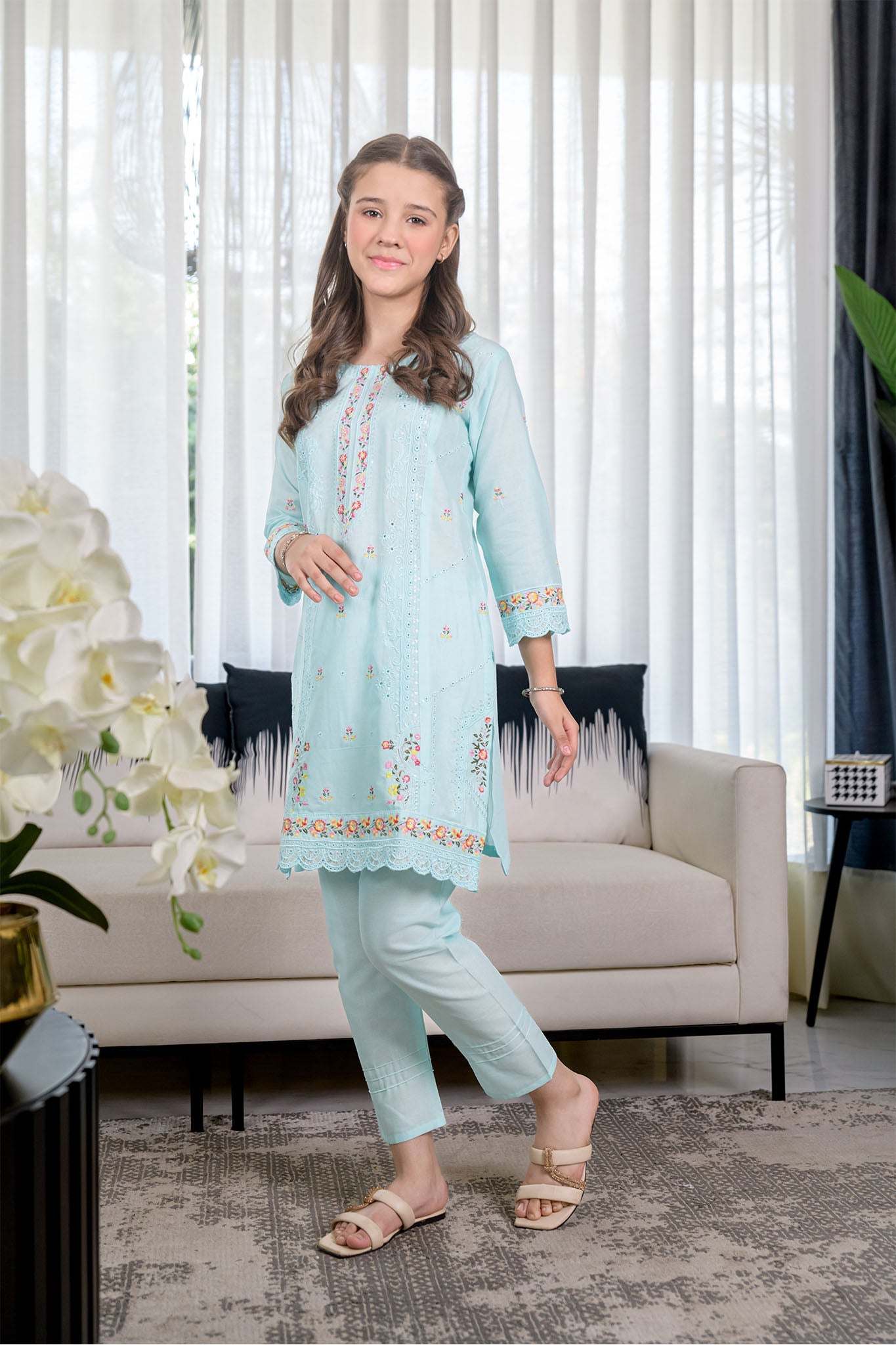 Fresh Bird Stitched 2 Piece Festive Kids Collection'2025-Sea breeze