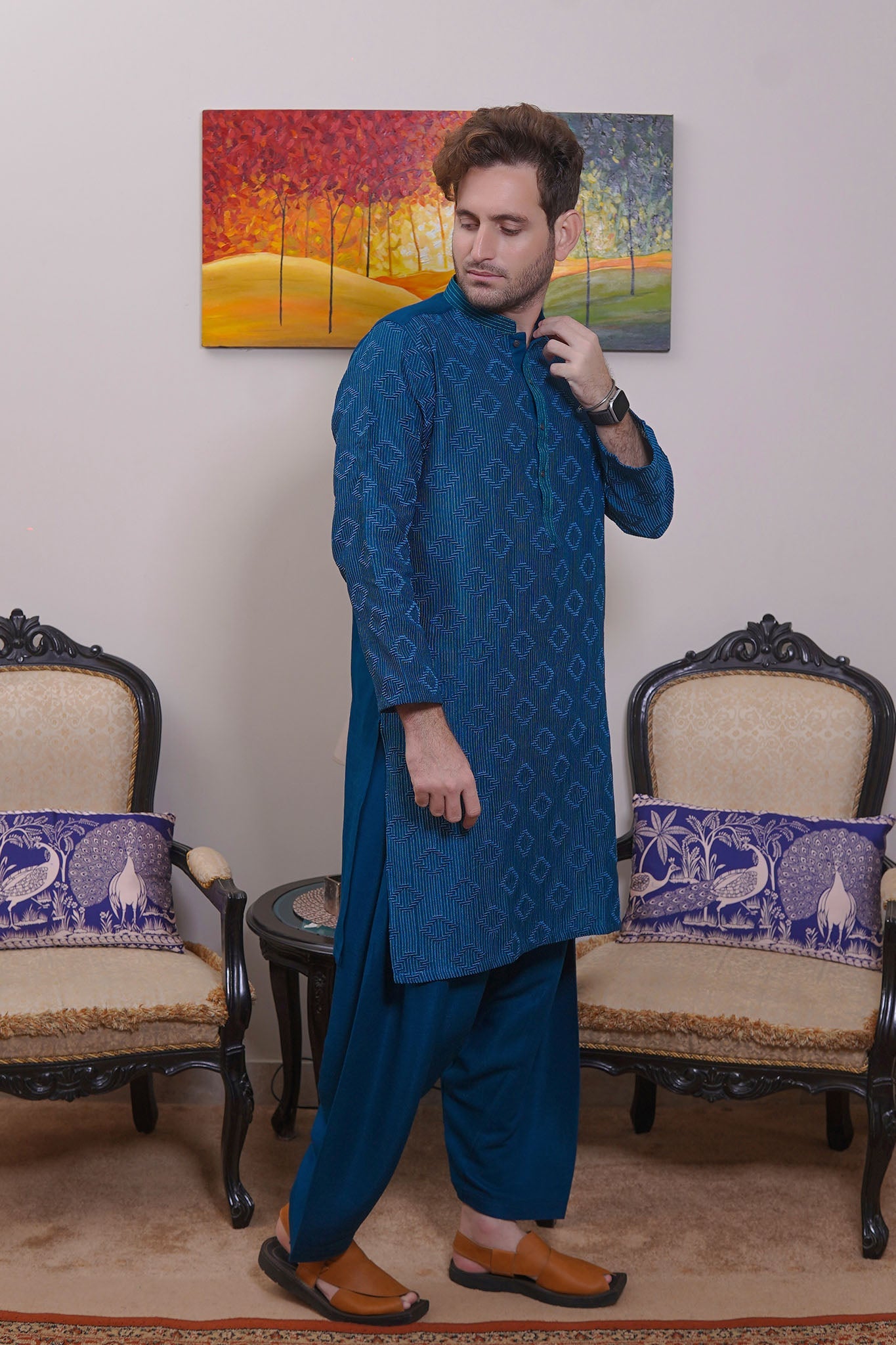 Real Image Mens Kurta Shalwar Collection'2025-D - 489 Sea Green