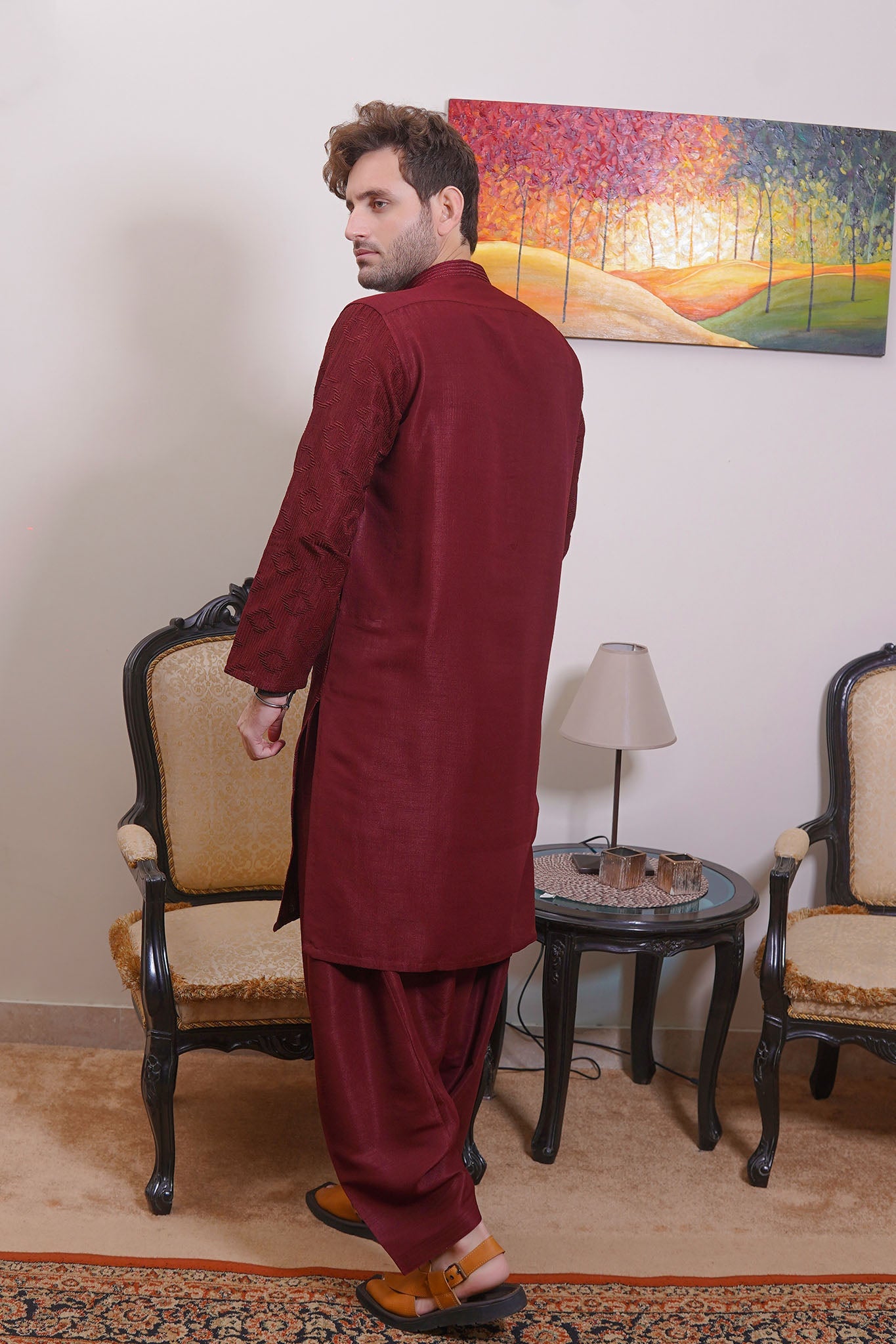 Real Image Mens Kurta Shalwar Collection'2025-D - 489 Maroon
