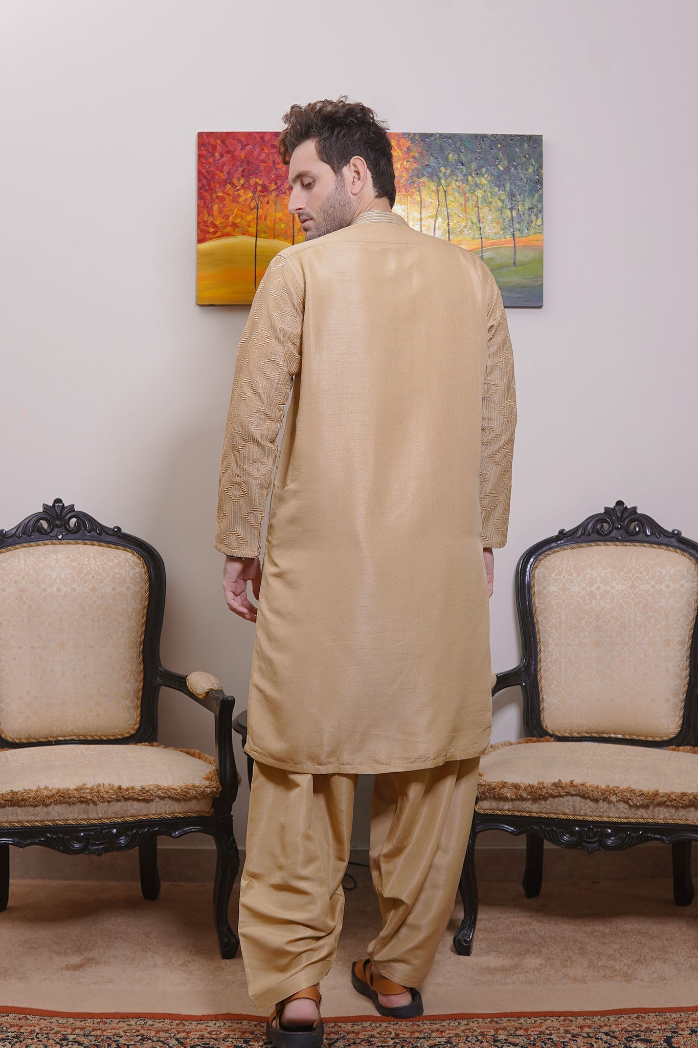 Real Image Mens Kurta Shalwar Collection'2025-D - 489 Gold