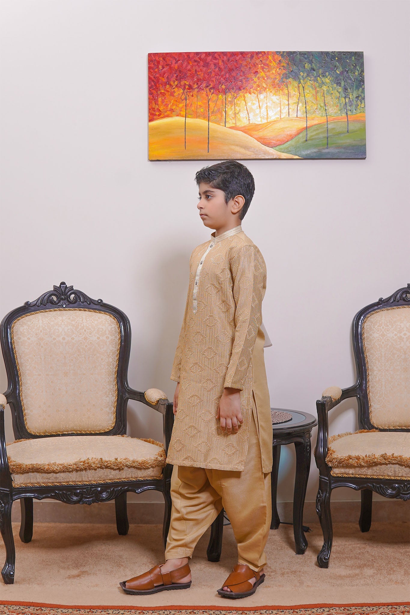 Real Image Kids Kurta Shalwar Collection-KS-489 Slim Fit Gold