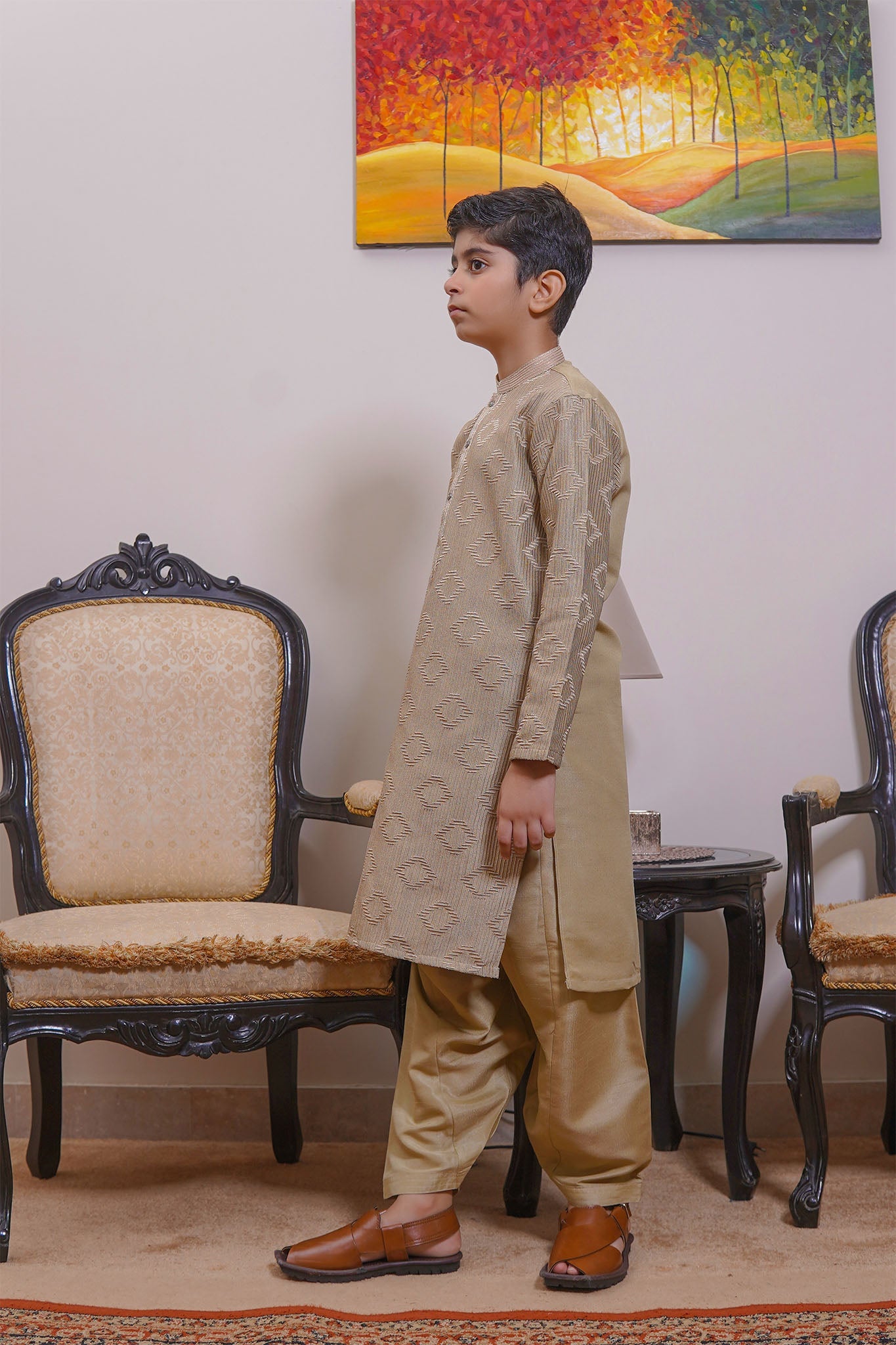 Real Image Kids Kurta Shalwar Collection-KS-489 Slim Fit Fawn