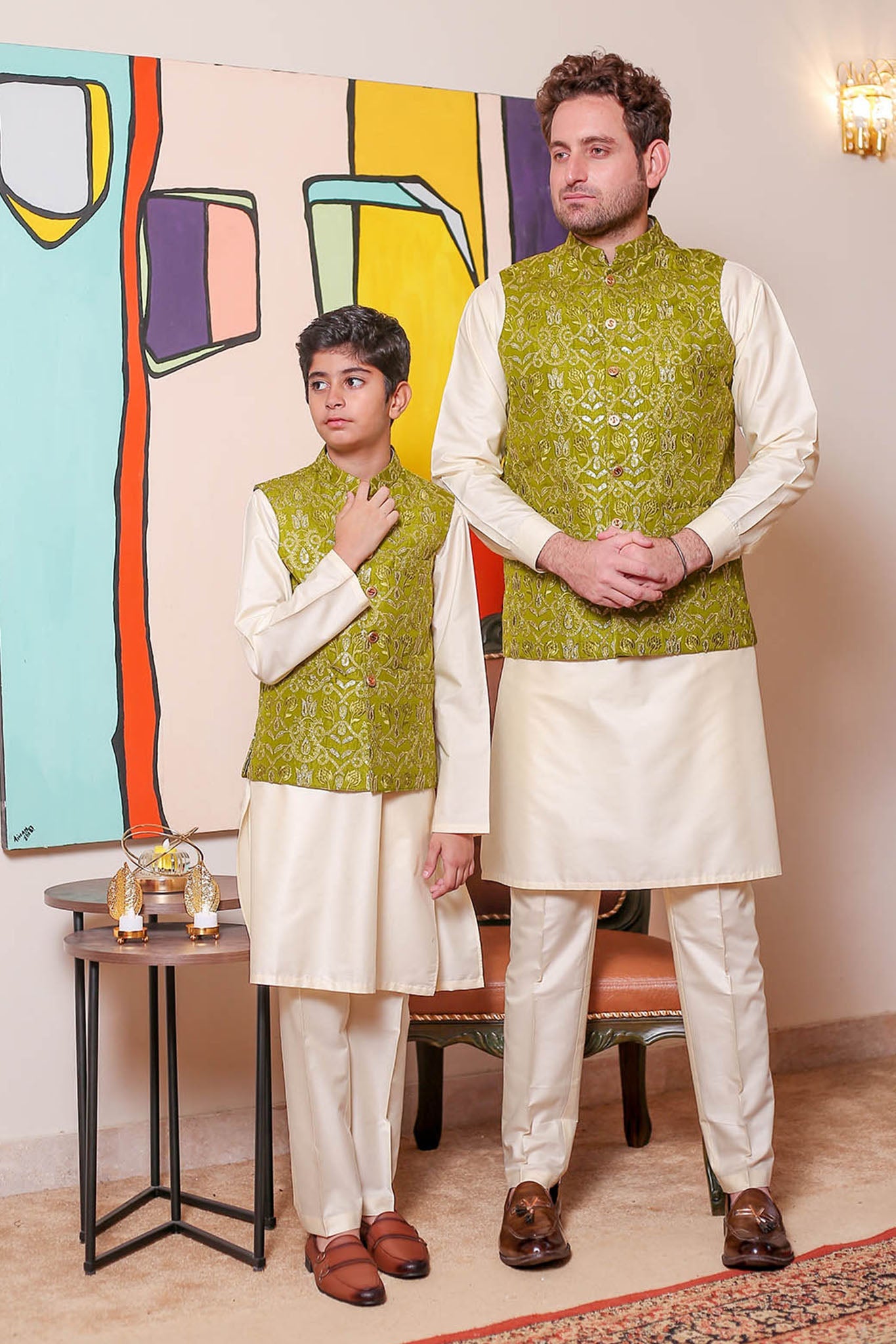 Real Image Kids Waist Coat Collection'2025-OKW-050 Smart Fit Green