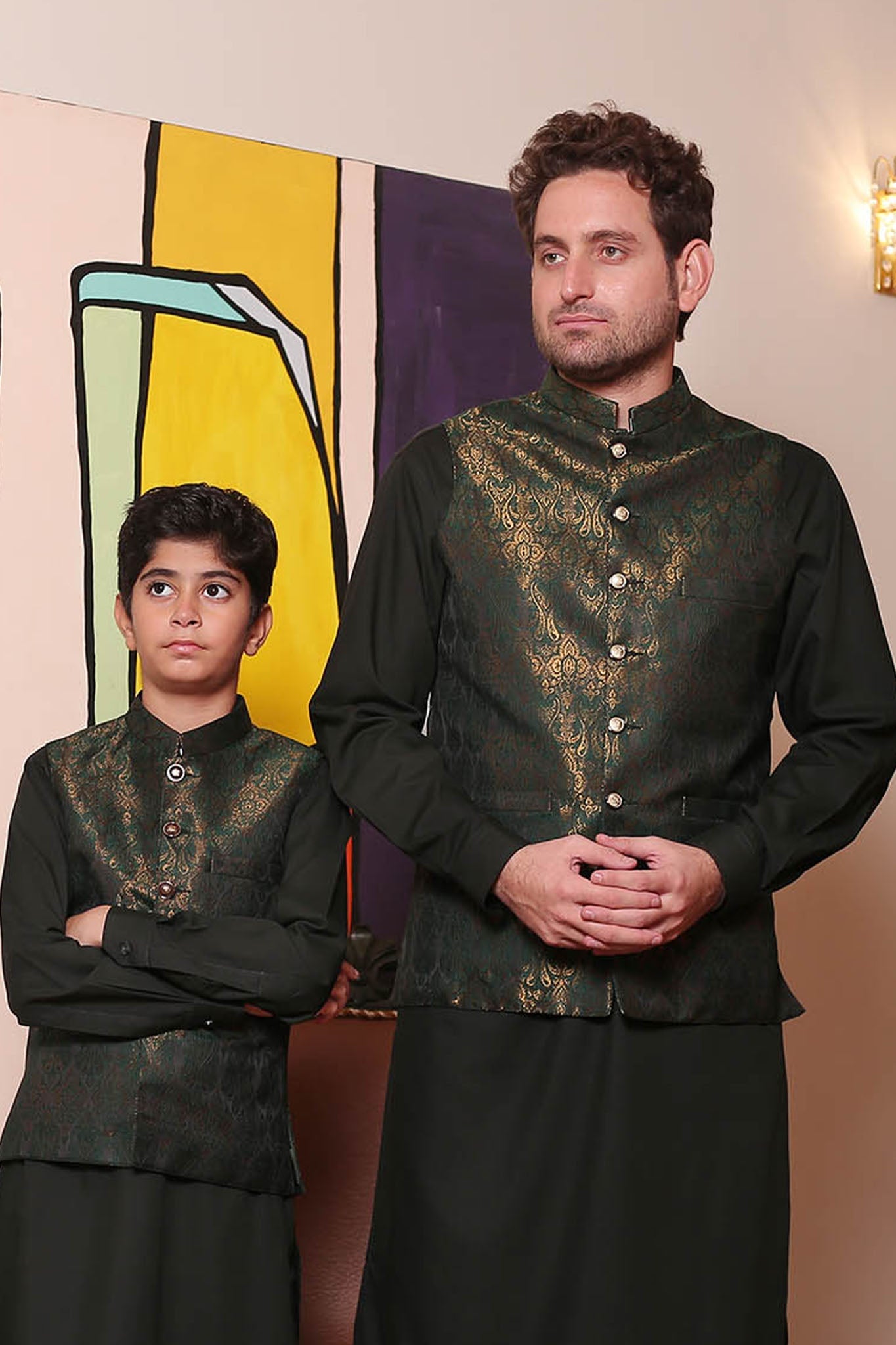 Real Image Kids Waist Coat Collection'2025-OKW-048A Smart Fit Dark Green