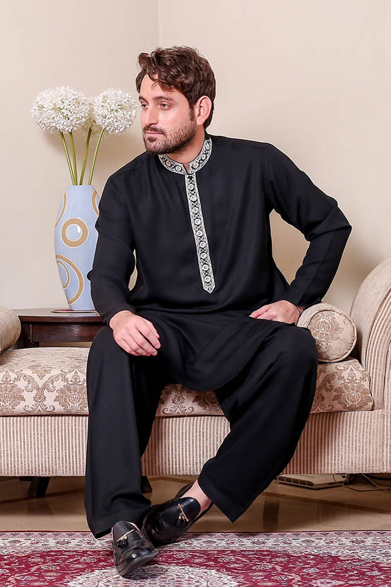 Real Image Mens Kurta Shalwar Winter Collection'2025-D-270 Black