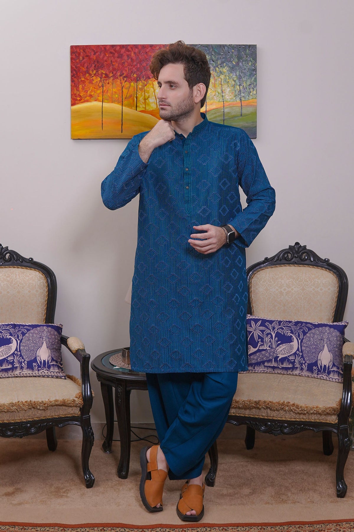 Real Image Mens Kurta Shalwar Collection'2025-D - 489 Sea Green