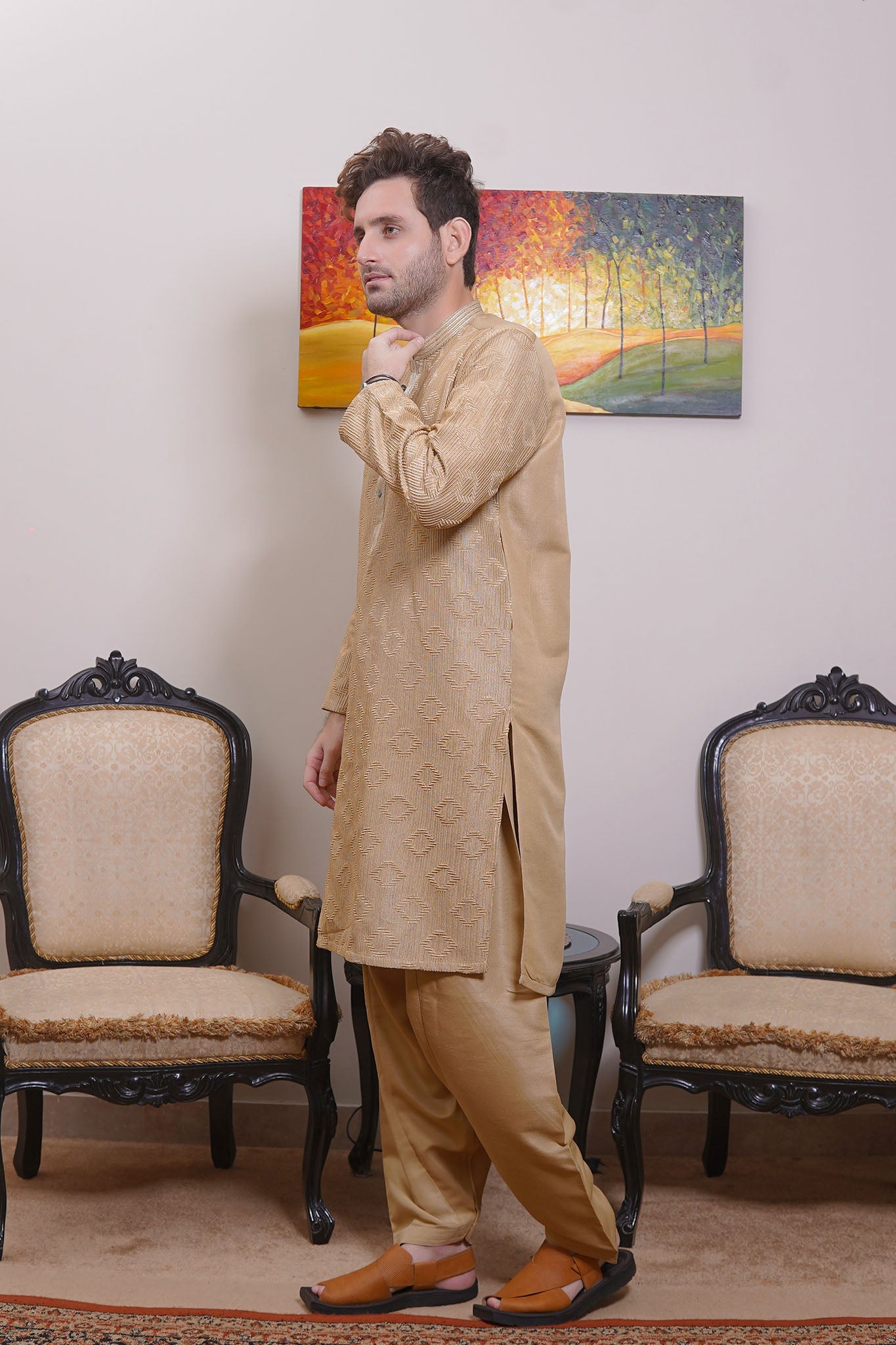 Real Image Mens Kurta Shalwar Collection'2025-D - 489 Gold