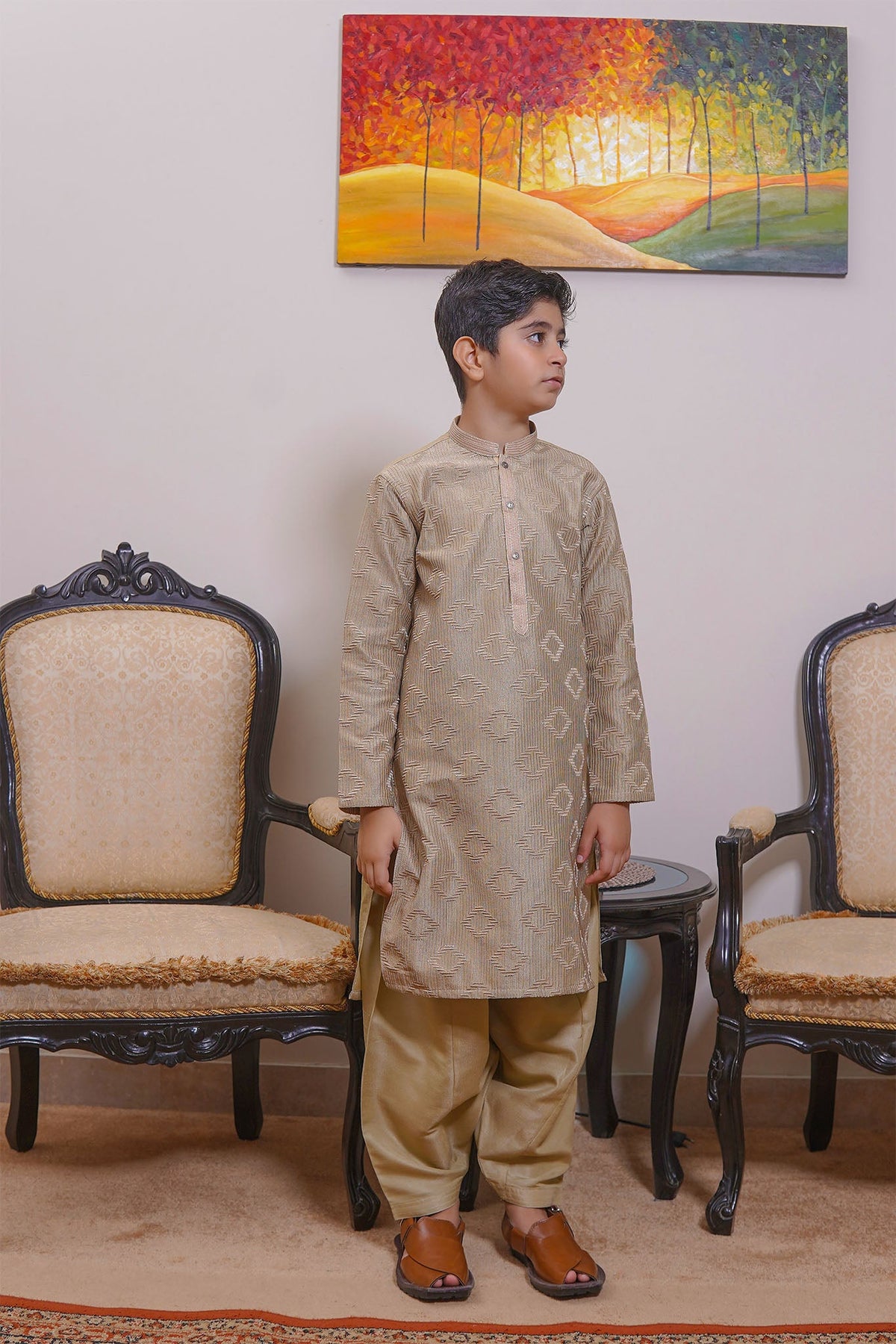 Real Image Kids Kurta Shalwar Collection-KS-489 Slim Fit Fawn
