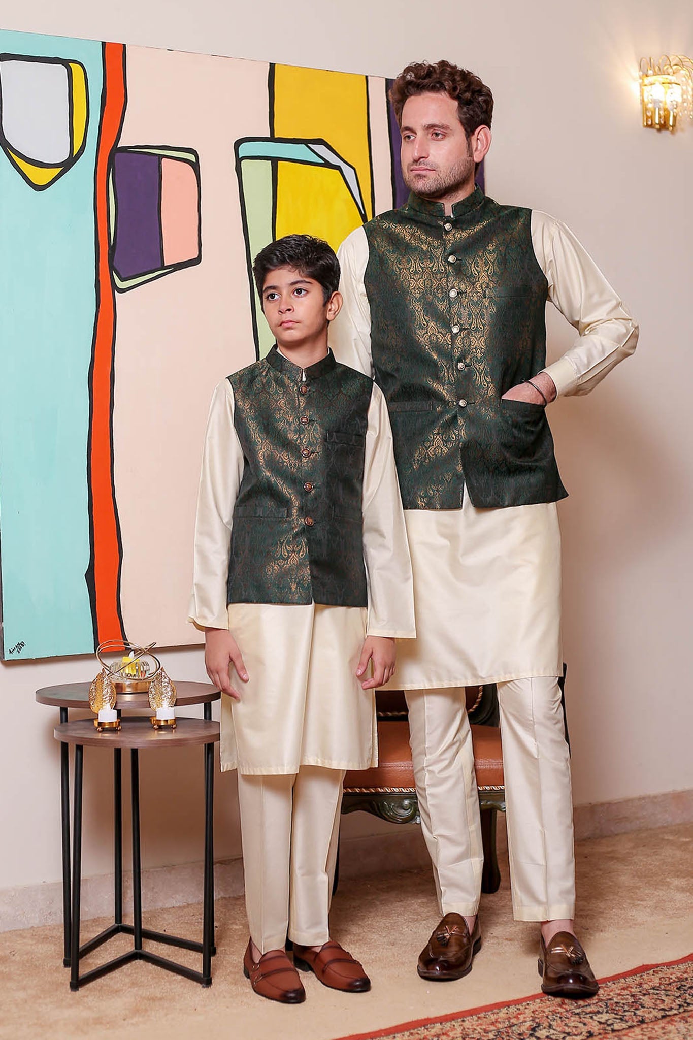 Real Image Kids Waist Coat Collection'2025-OKW-048 Smart Fit Dark Green