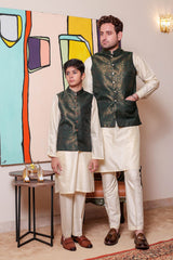 Real Image Kids Waist Coat Collection'2025-OKW-048 Smart Fit Dark Green