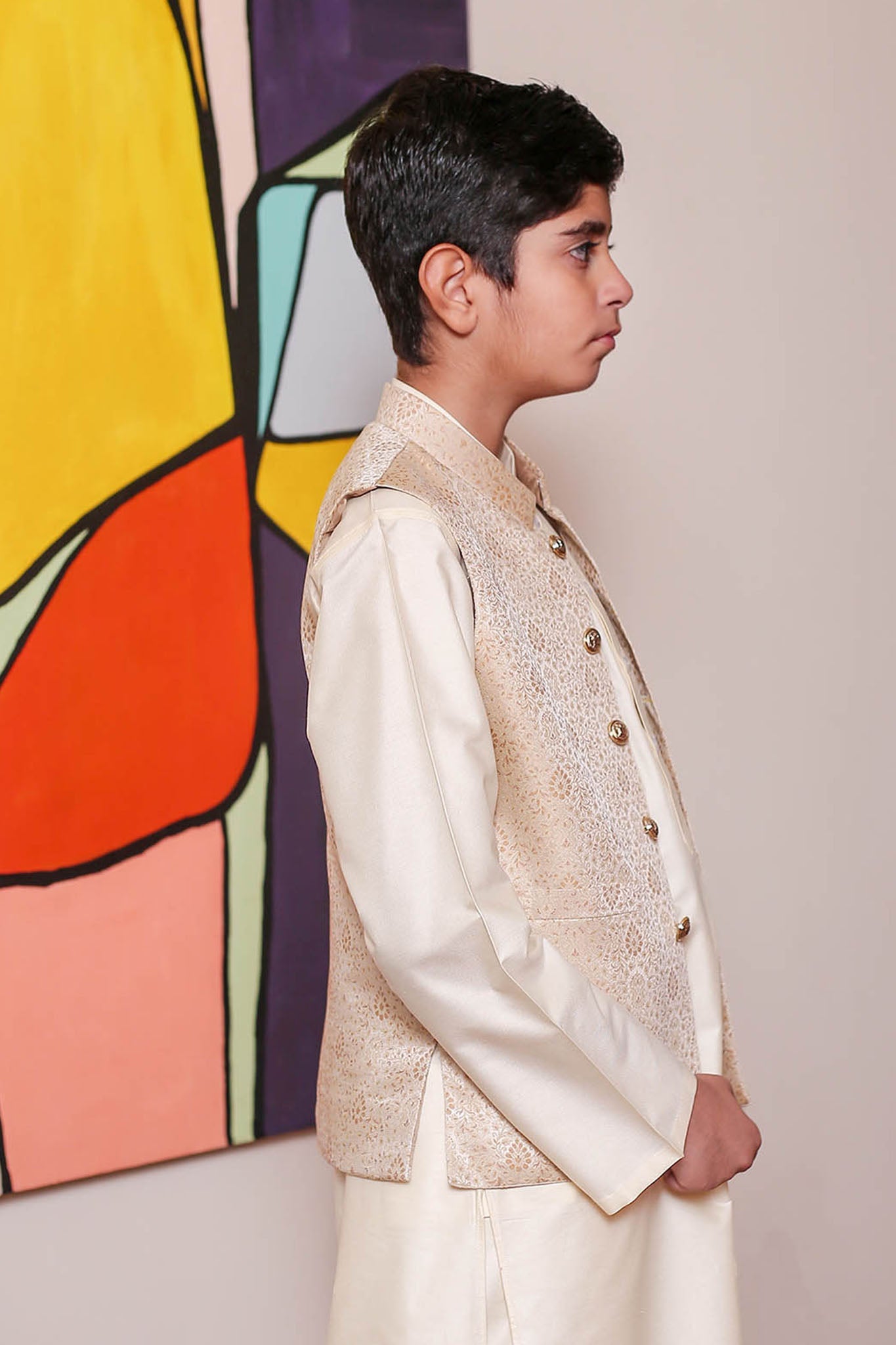 Real Image Kids Waist Coat Collection'2025-KW-161 Smart Fit Gold