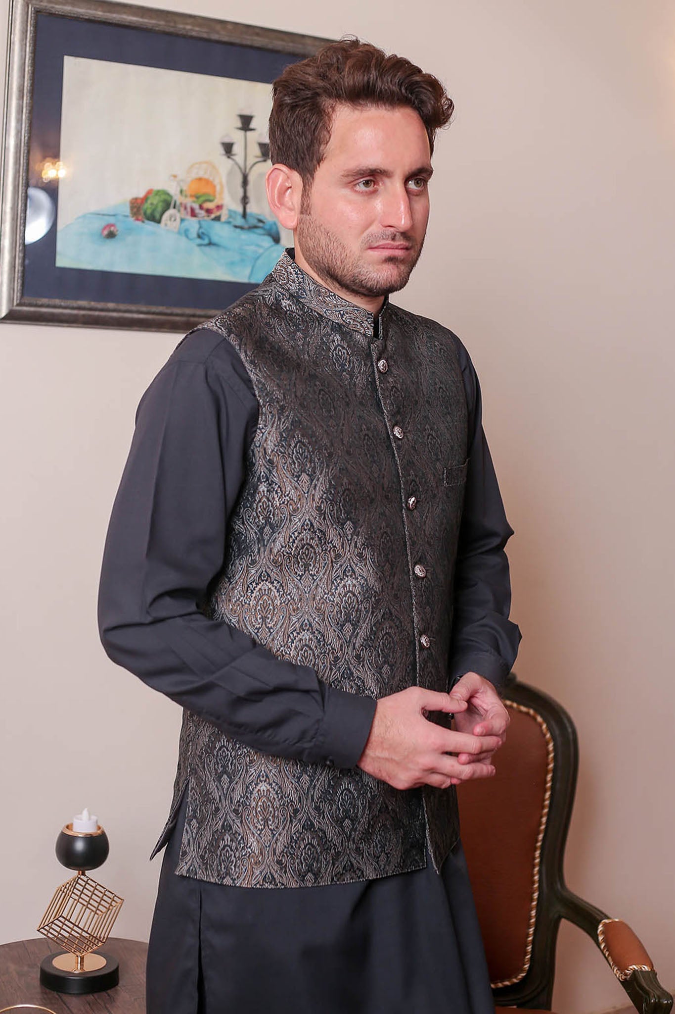Real Image Mens Waist Coat Collection'2025-WP - 159 Dark Grey