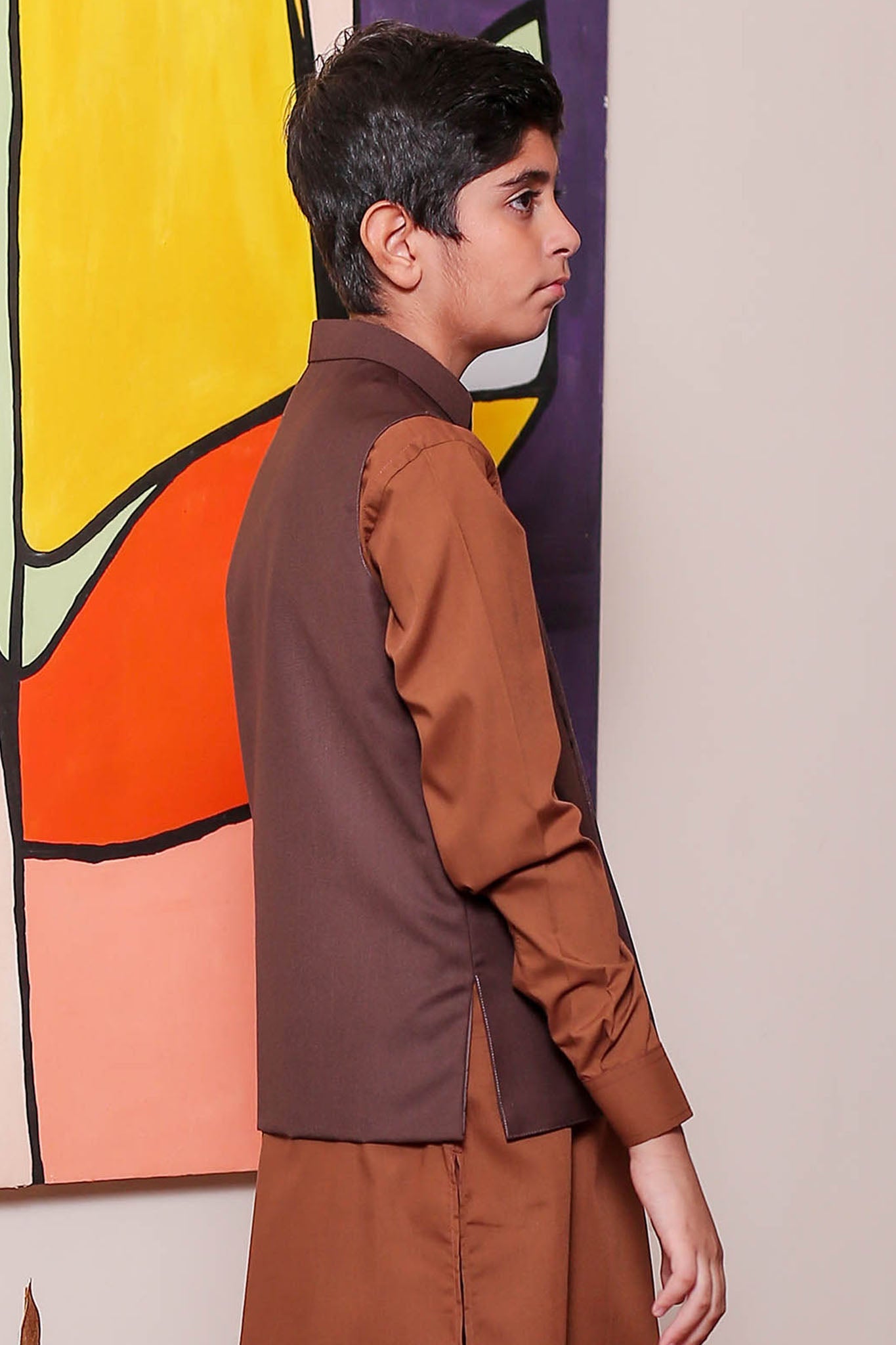 Real Image Kids Waist Coat Collection'2025-OKW-034 Smart Fit Brown