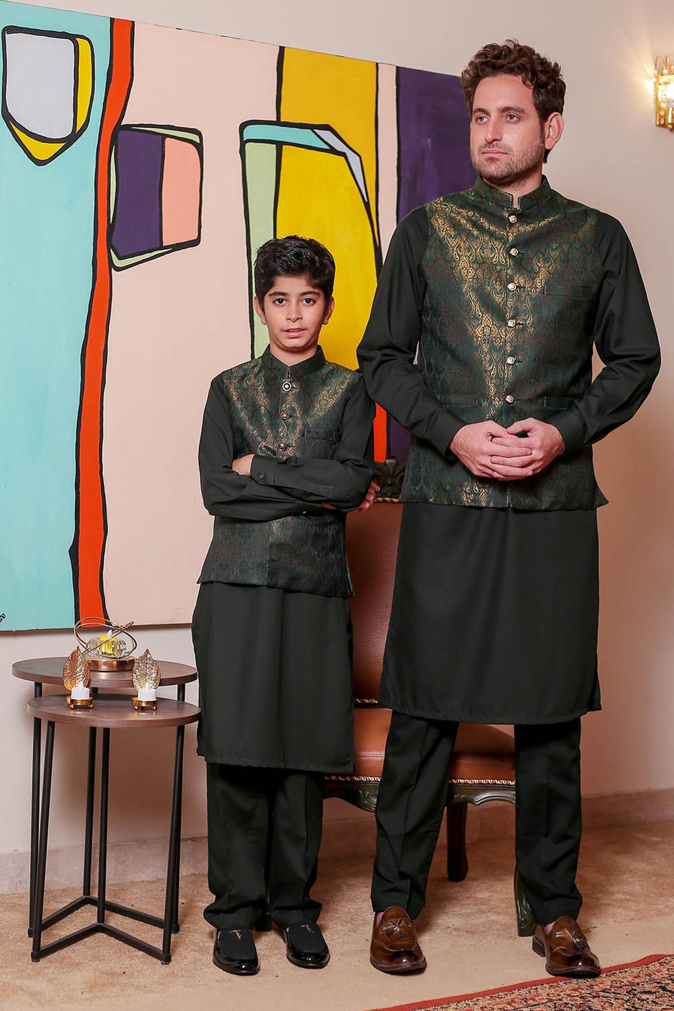 Real Image Kids Waist Coat Collection'2025-OKW-048A Smart Fit Dark Green