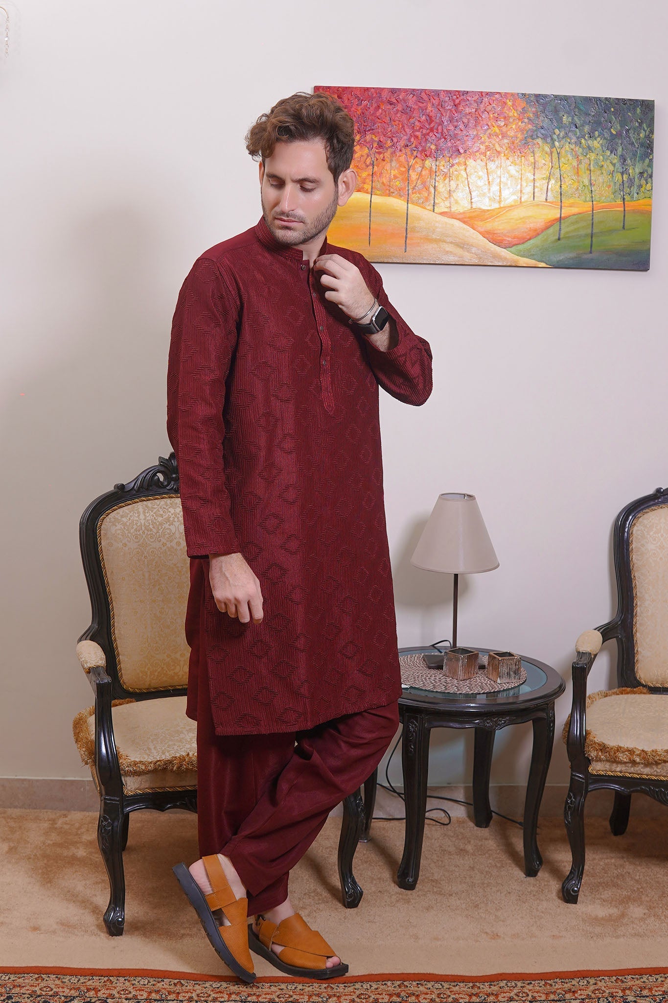 Real Image Mens Kurta Shalwar Collection'2025-D - 489 Maroon