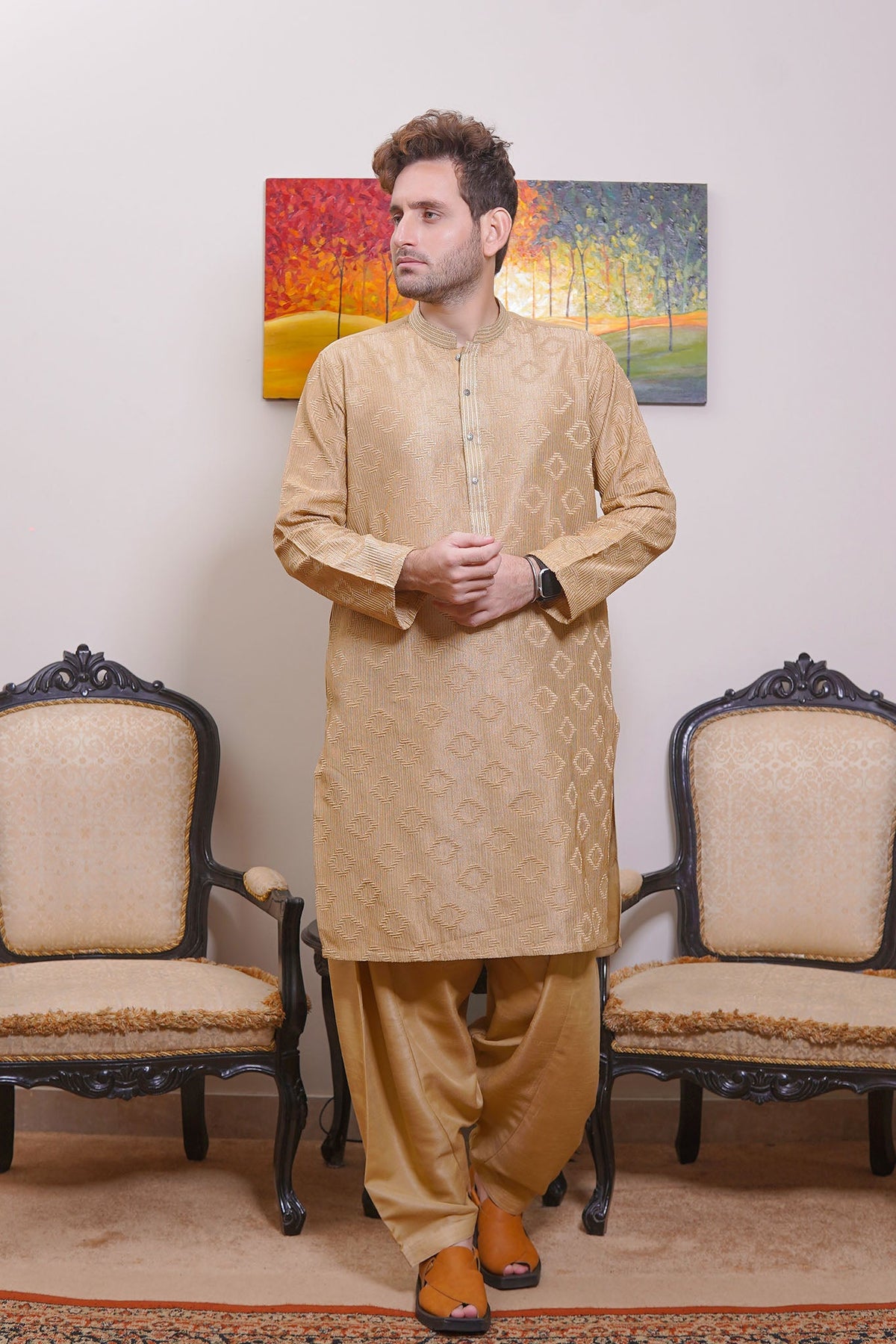 Real Image Mens Kurta Shalwar Collection'2025-D - 489 Gold