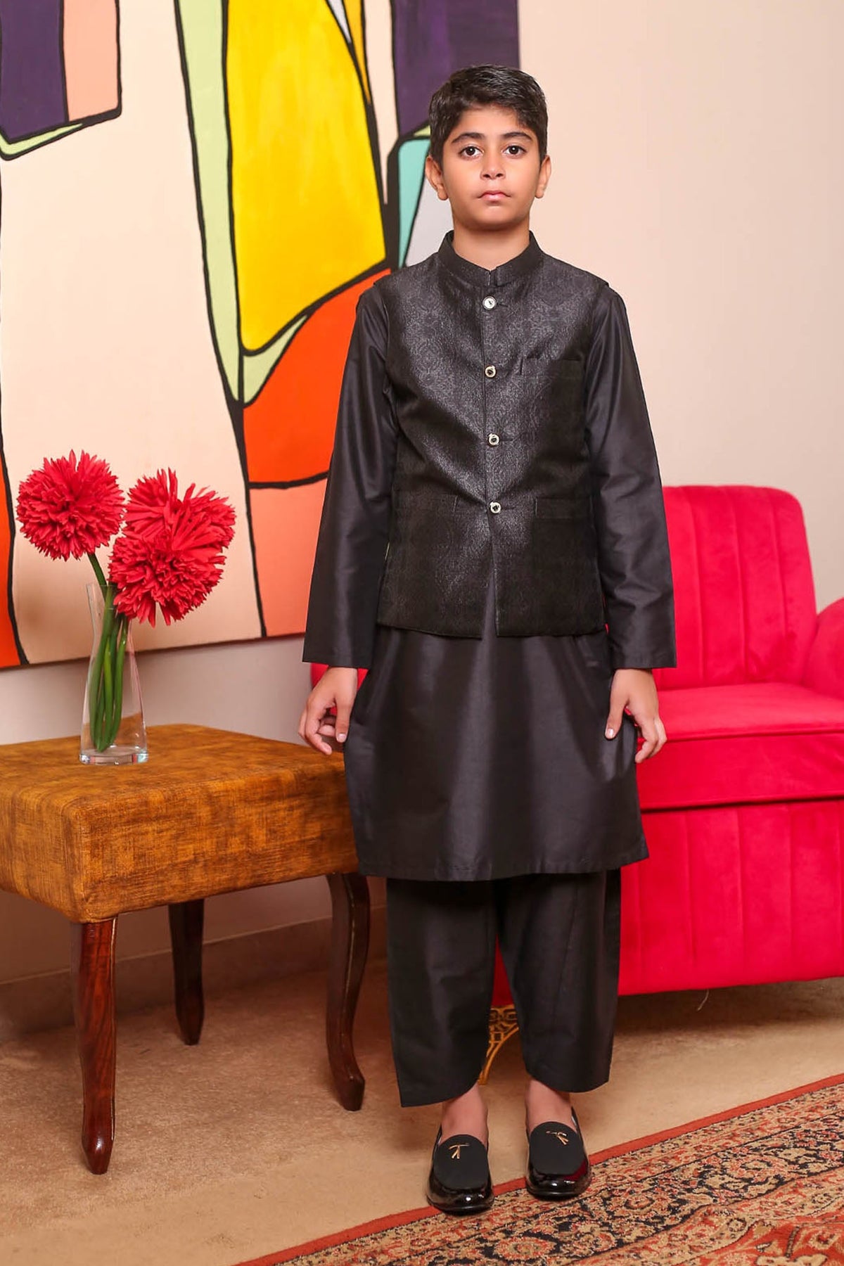 Real Image Kids Waist Coat Collection'2025-KWP-136 Smart Fit Black