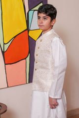 Real Image Kids Waist Coat Collection'2025-OKW-142 Smart Fit Pearl Wht