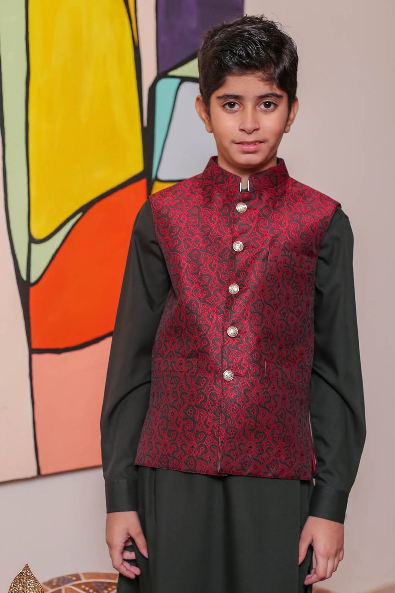 Real Image Kids Waist Coat Collection'2025-OKW-043 Smart Fit Maroon