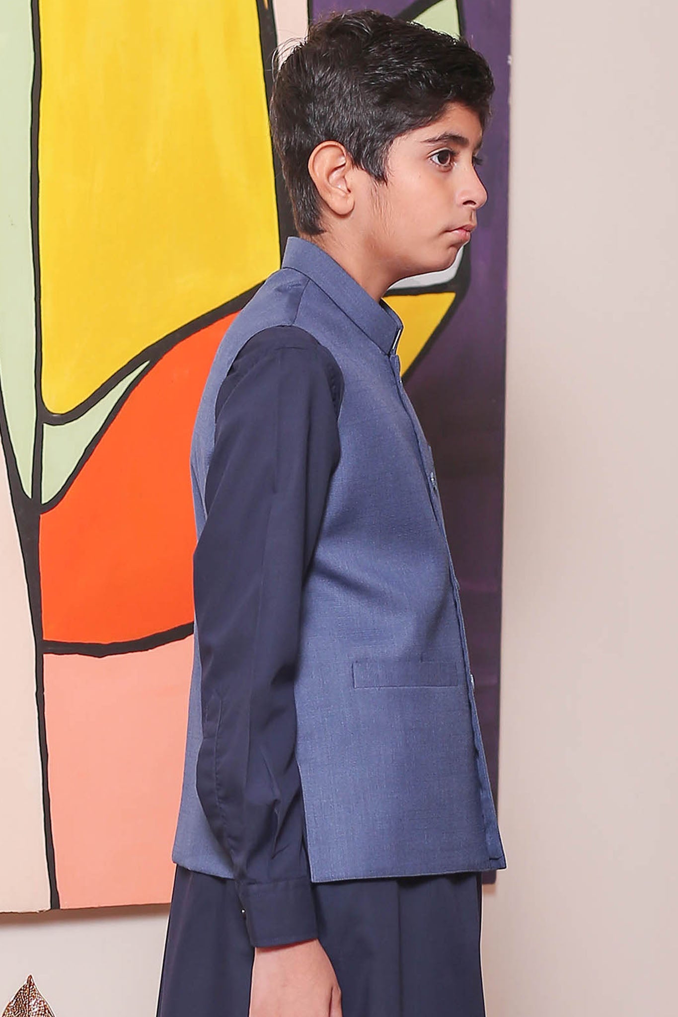 Real Image Kids Waist Coat Collection'2025-OKW-033 Smart Fit Blue
