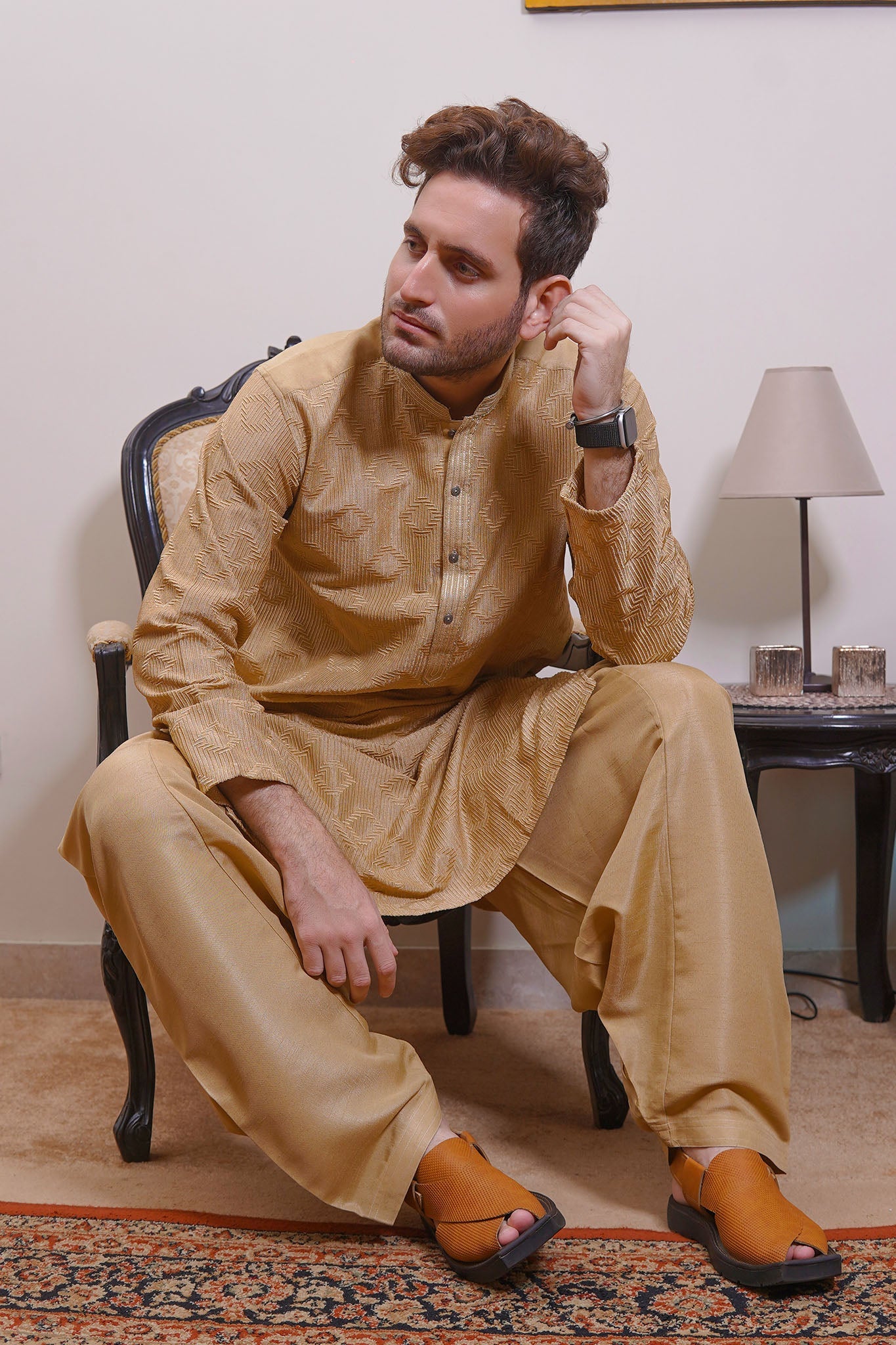 Real Image Mens Kurta Shalwar Collection'2025-D - 489 Gold